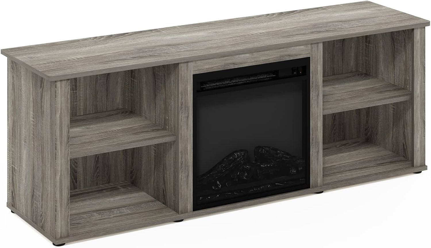 Furinno Classic 60 Inch TV Stand with Fireplace, French Oak Grey