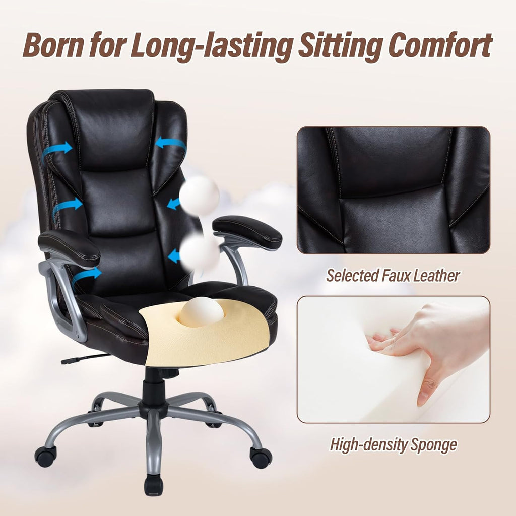 Giantex Executive Office Chair, Leather Ergonomic Computer Desk Chair w/Rocking Function, Padded Seat & Arms, Height Adjustable Gaming Chairs, High Back Rolling Swivel Chair for Home Office (Espresso)