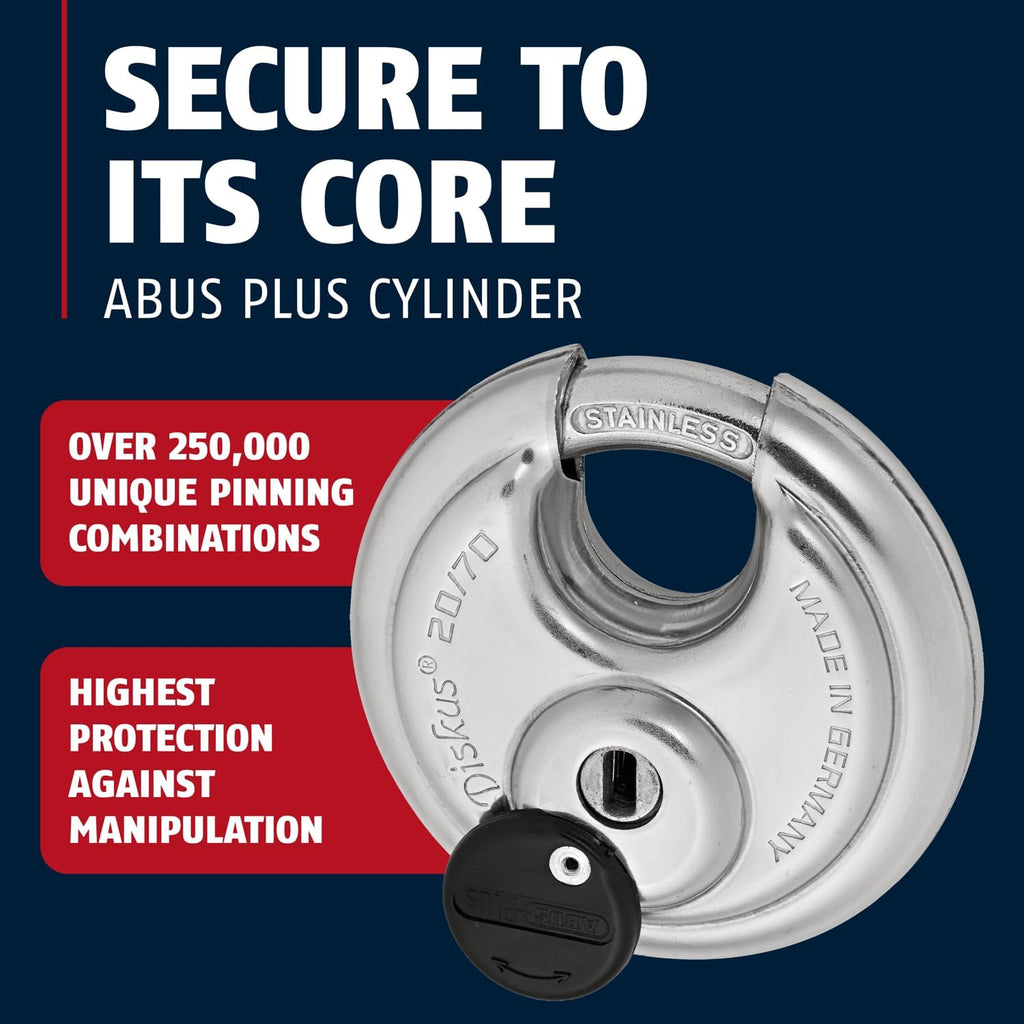 ABUS - Diskus 20/70 Padlock with Key - 6 Pack (2.75') 70mm - Heavy Duty Stainless Steel - Cut, Rust & Drill Resistant - Storage & Outdoor - Pad Lock with 2 Keys (Keyed Different) - Home Security