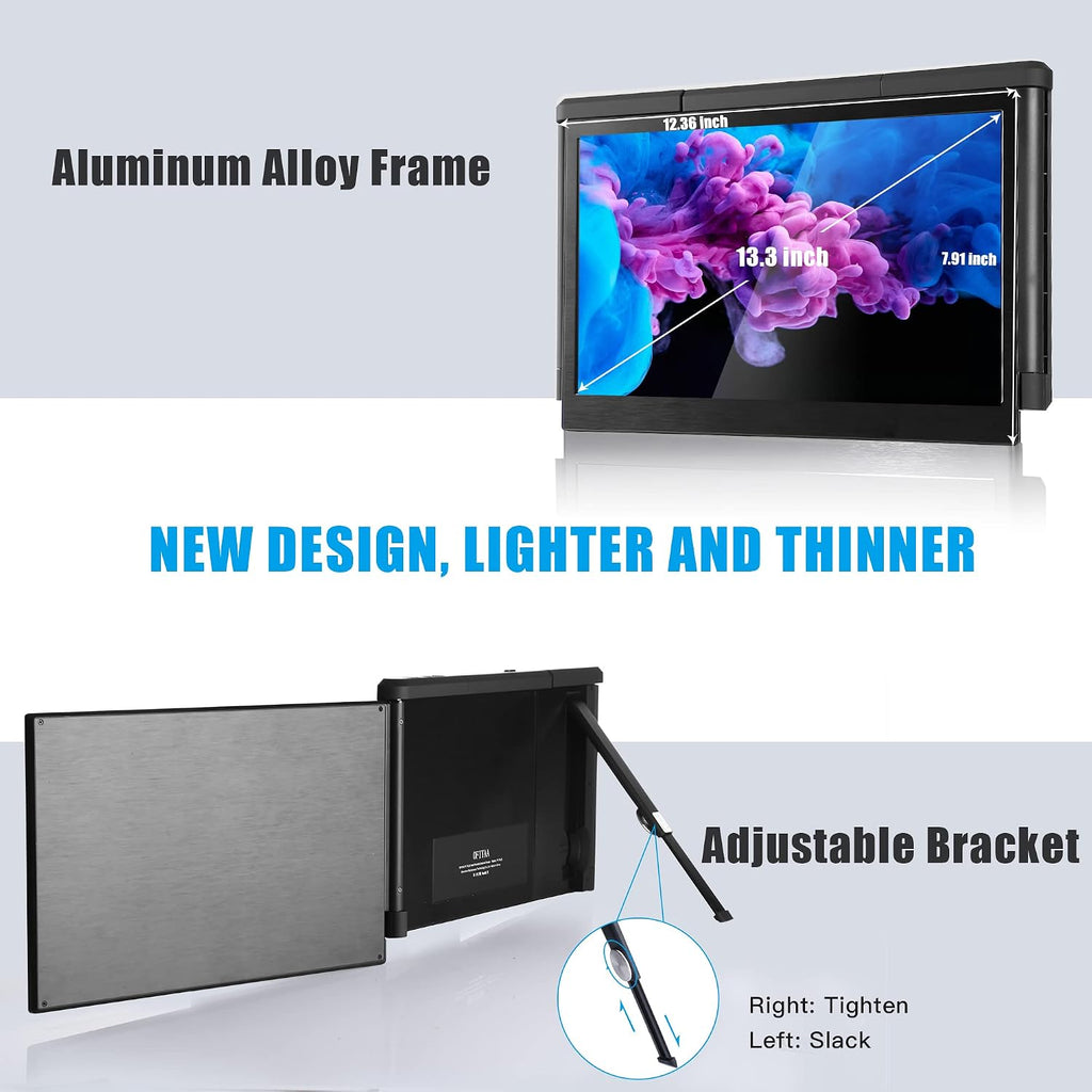 Alecewey Portable Monitor for Laptop Screen Extender Dual Monitor 13.3 inch FHD 1080P IPS Display 2 Type-C/HDMI, for 13.3-16.5 inch Computer Mac Windows Phone