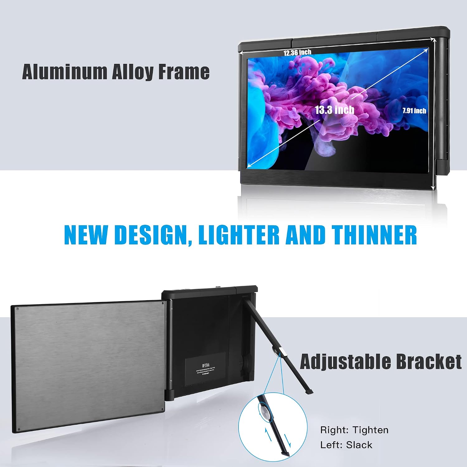 Alecewey Portable Monitor for Laptop Screen Extender Dual Monitor 13.3 inch FHD 1080P IPS Display 2 Type-C/HDMI, for 13.3-16.5 inch Computer Mac Windows Phone