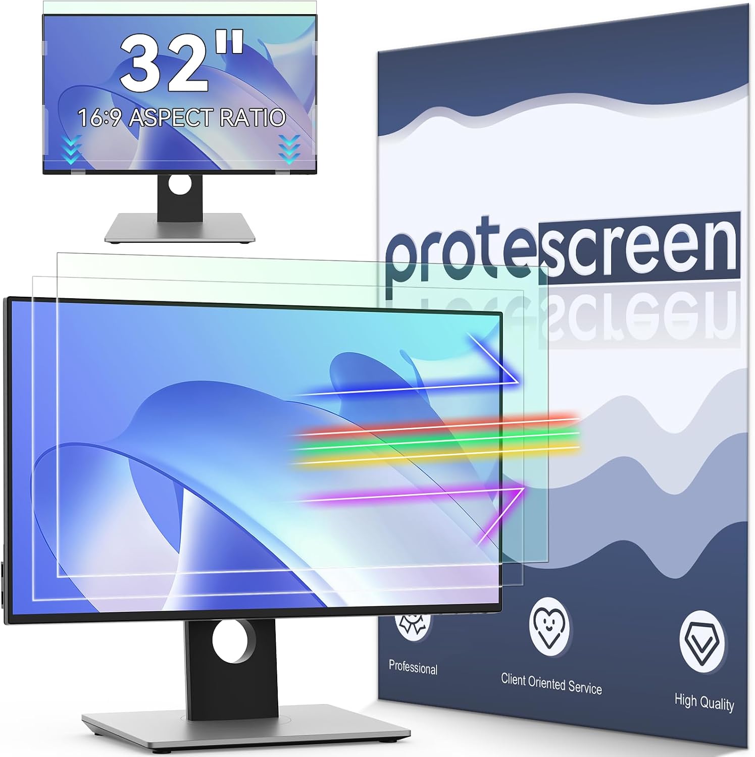 [2-Pack] 32 Inch Anti Blue Light Screen Protector Compatible with Lenovo Hp Dell Acer Asus Samsung etc Monitor 16:9 Aspect, Removable Anti Glare Filter Uv Blocker Shield Eye Protection Film Laptop