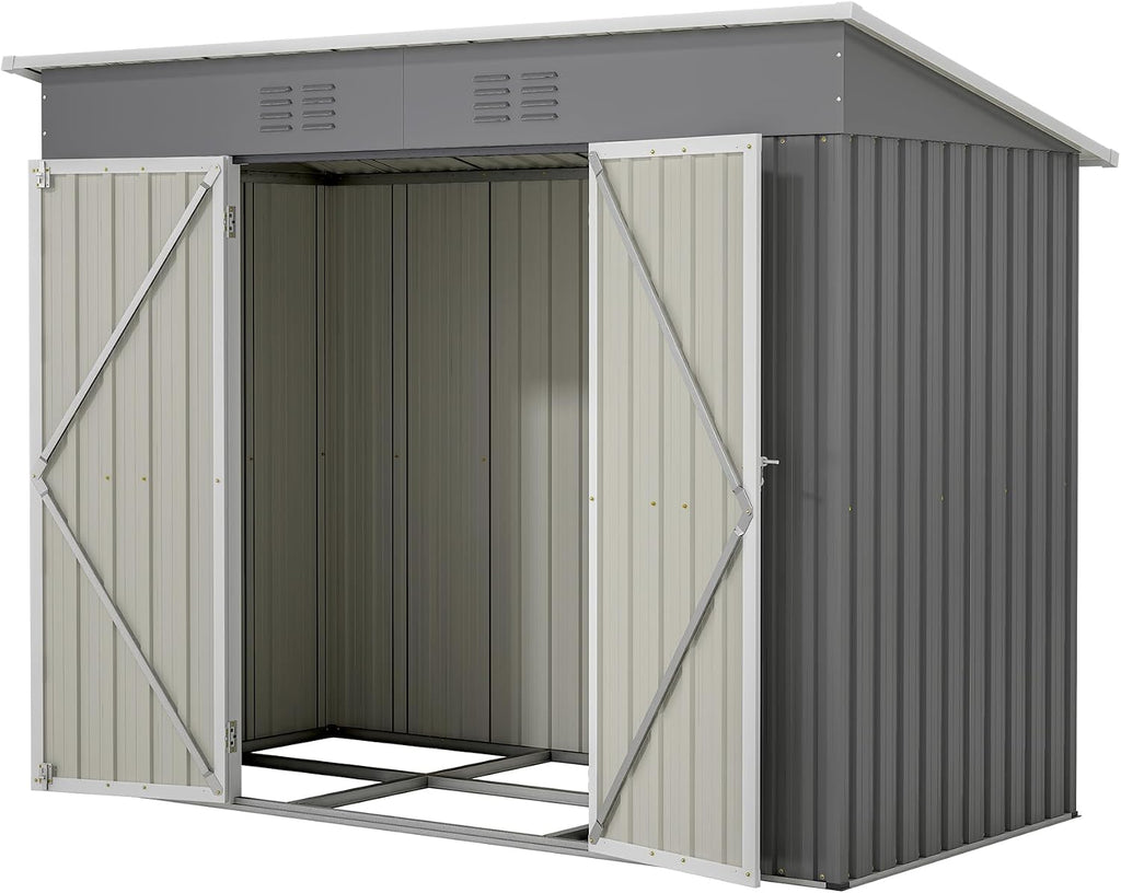 Thanaddo 4'x8' Metal Shed Outdoor Storage Shed,Metal Steel Utility Tool Shed Storage House with Double Lockable Doors and Air Vent for Backyard Garden Patio Lawn Gray
