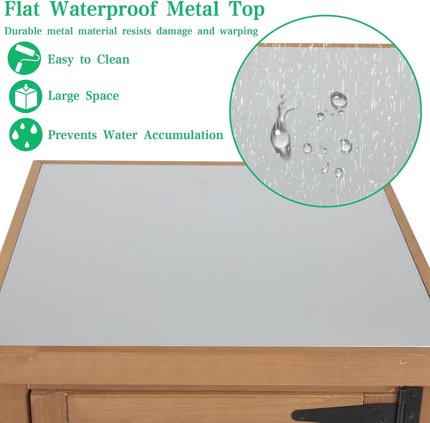 Tall Outdoor Storage Cabinet, Weatherproof Wooden Garden Potting Bench with Metal Top & Adjustable Shelves, Outdoor Patio Cabinets Work Station for Balcony, Pool, Garage