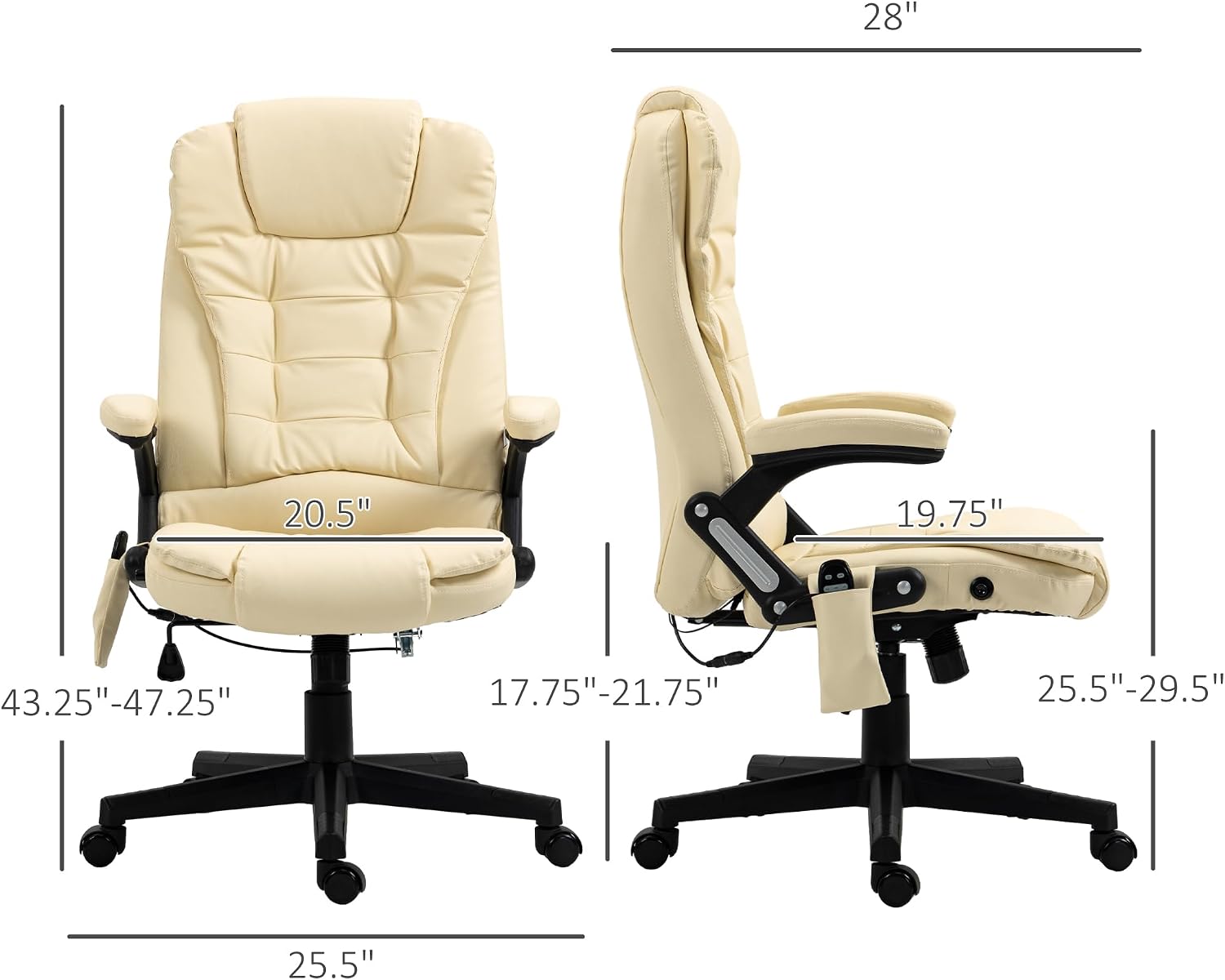 HOMCOM High Back Vibration Massage Office Chair with 6 Vibration Points, Heated Reclining PU Leather Computer Chair with Armrest and Remote, Beige