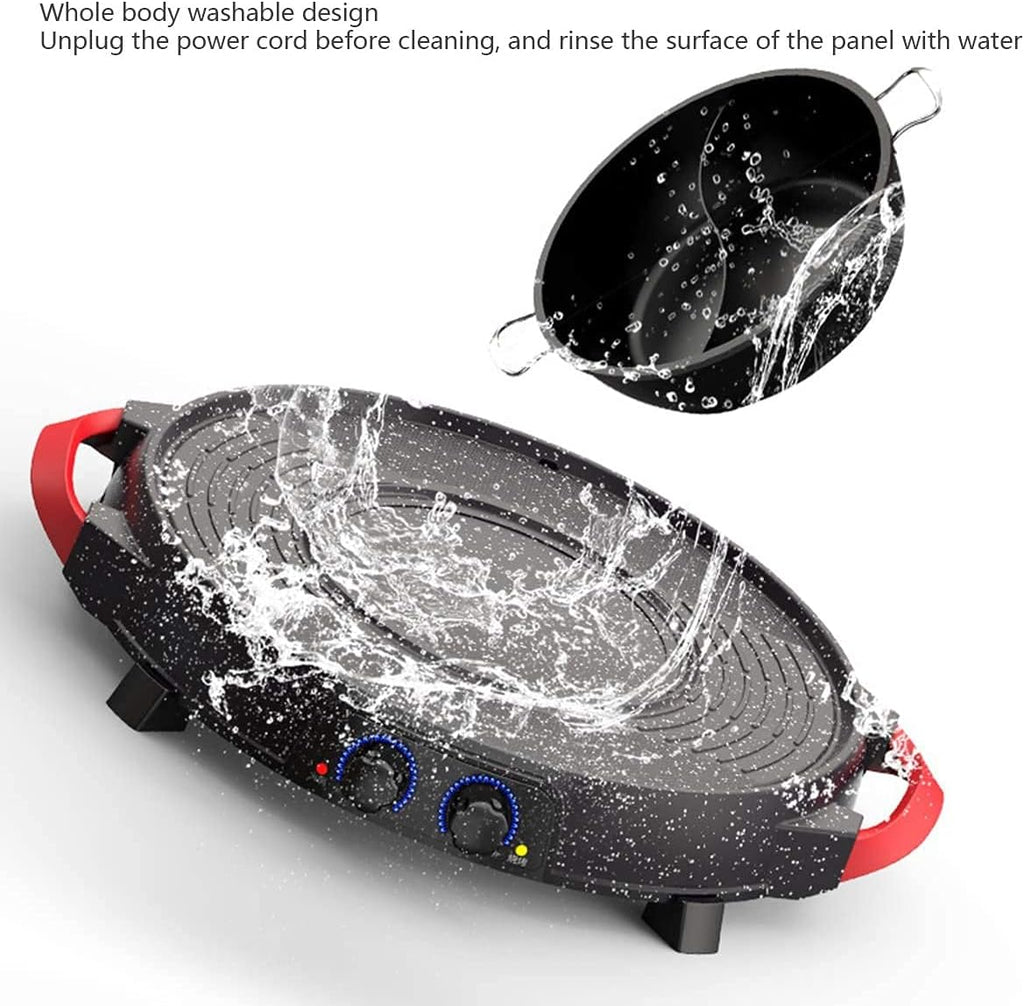 BBQ Smokeless Grill Multifunctional BBQ hot Pot Double Pot,Integrated Kitchen Pot,Electric hot Pot,Electric Barbecue Grill,Electric Baking Tray is Convenient and Stylish-One-Piece shabu-shabu
