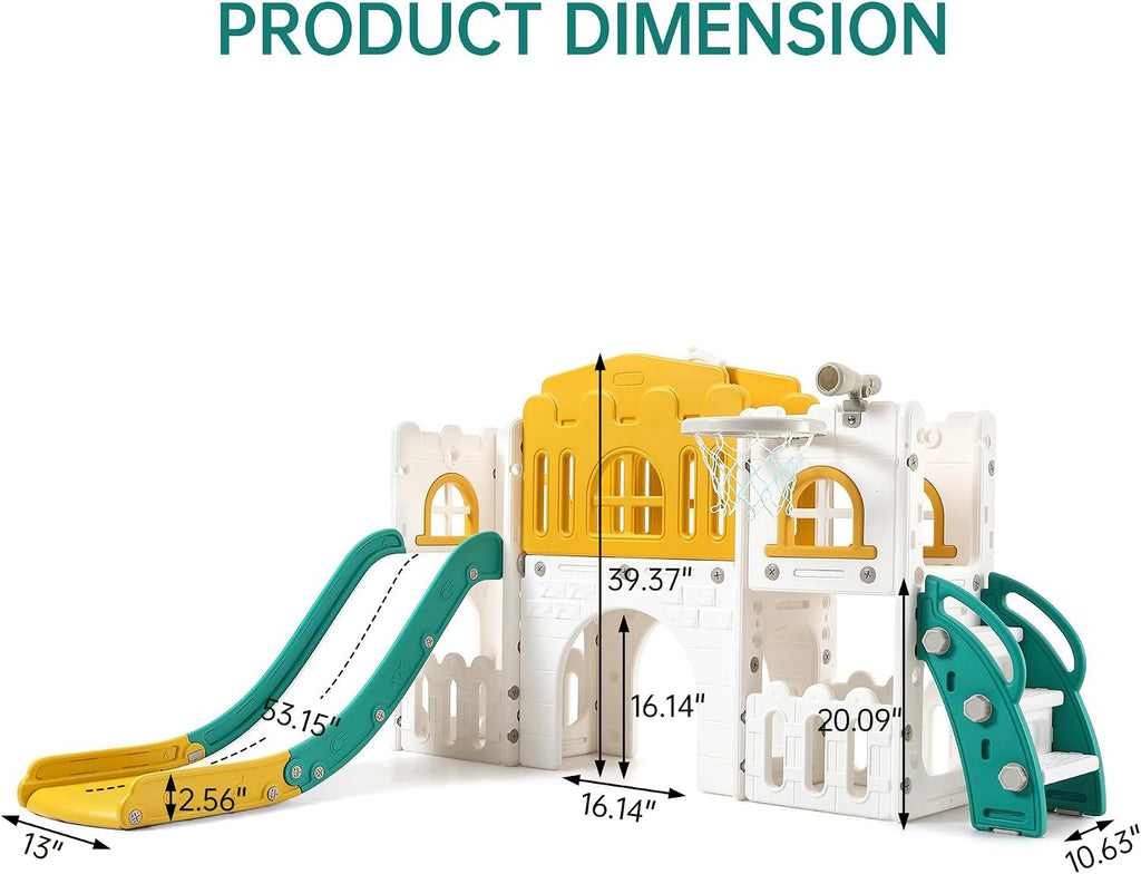 Garvee Toddler Slide 8 in 1 Toddler Playset for Toddlers Age 1-3, Baby Playset for Indoor Outdoor Playground with Climber, Crawling Tunnel, Basketball Hoop, Telescope, Toy Storage
