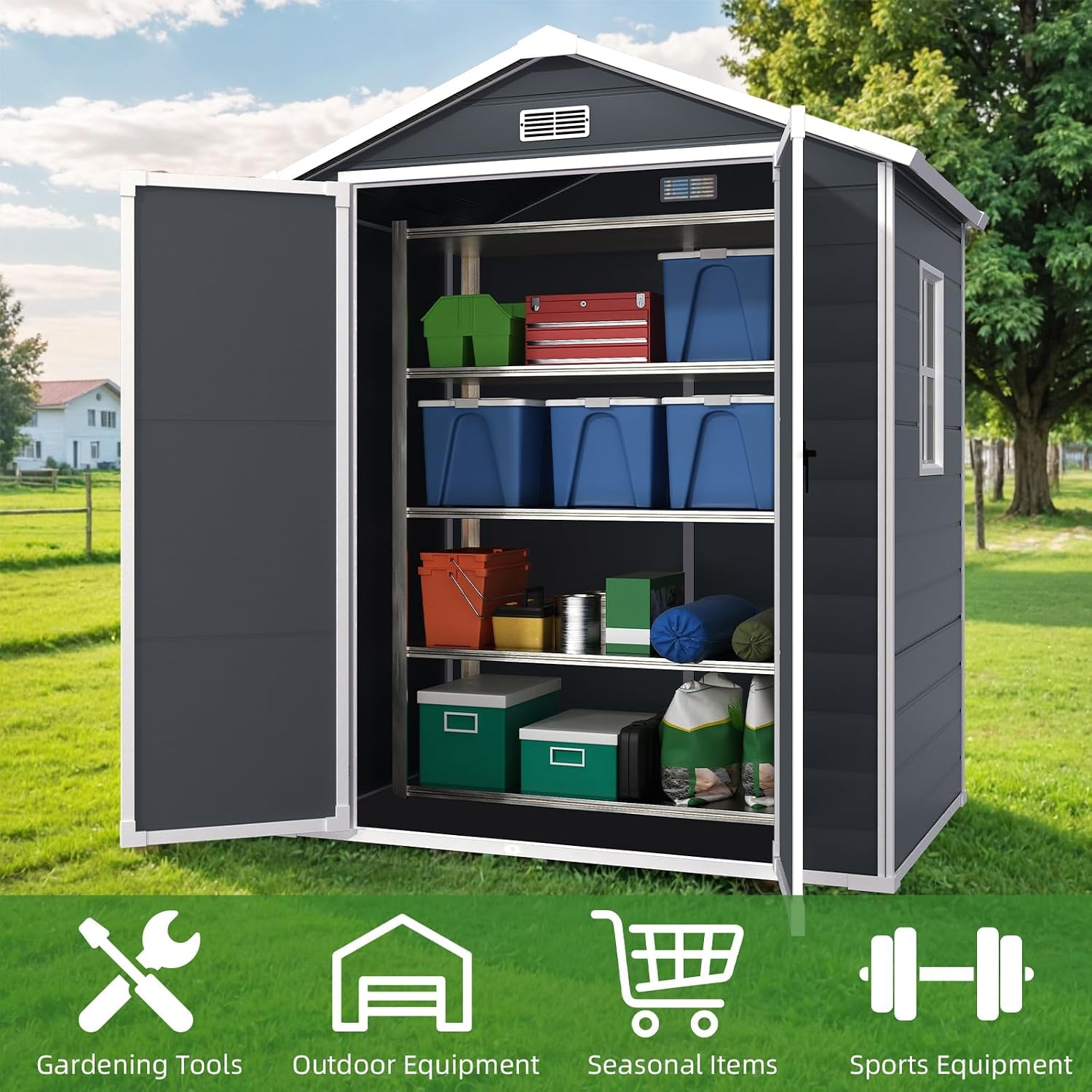 Outdoor Storage Shed 6 x 4.4 FT, Heavy-Duty Resin Tool Shed with Reinforced Floor, Lockable Door & Vent, Weather-Resistant Garden Shed for Lawn Equipment & Bikes (Black)