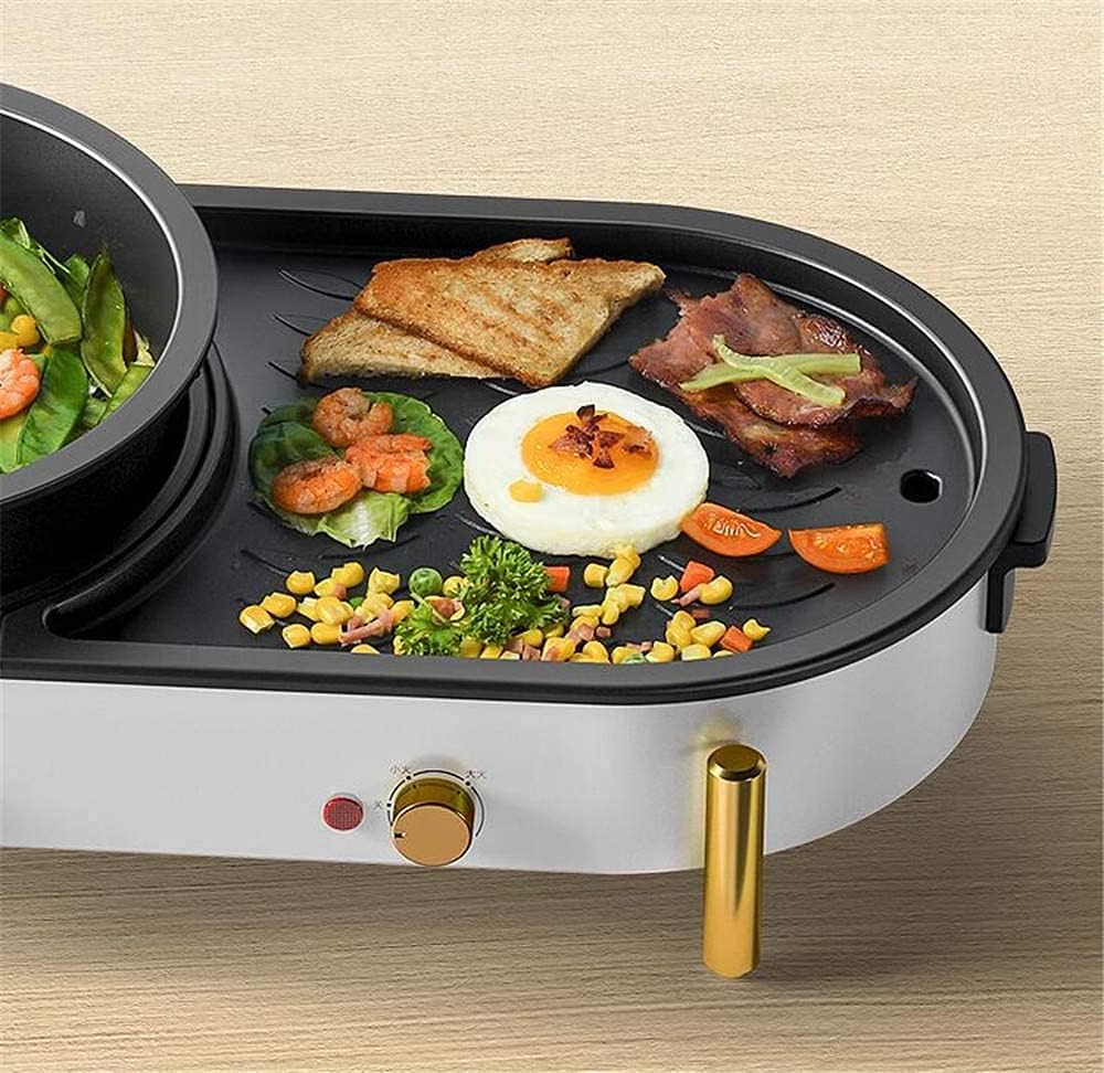 Electric Hot Pot Grill Indoor 2200W Non-Stick Baking Pan Separate Dual Temperature Control Smokeless Barbecue Machine, Easy To Clean 220V,White (Color : White)