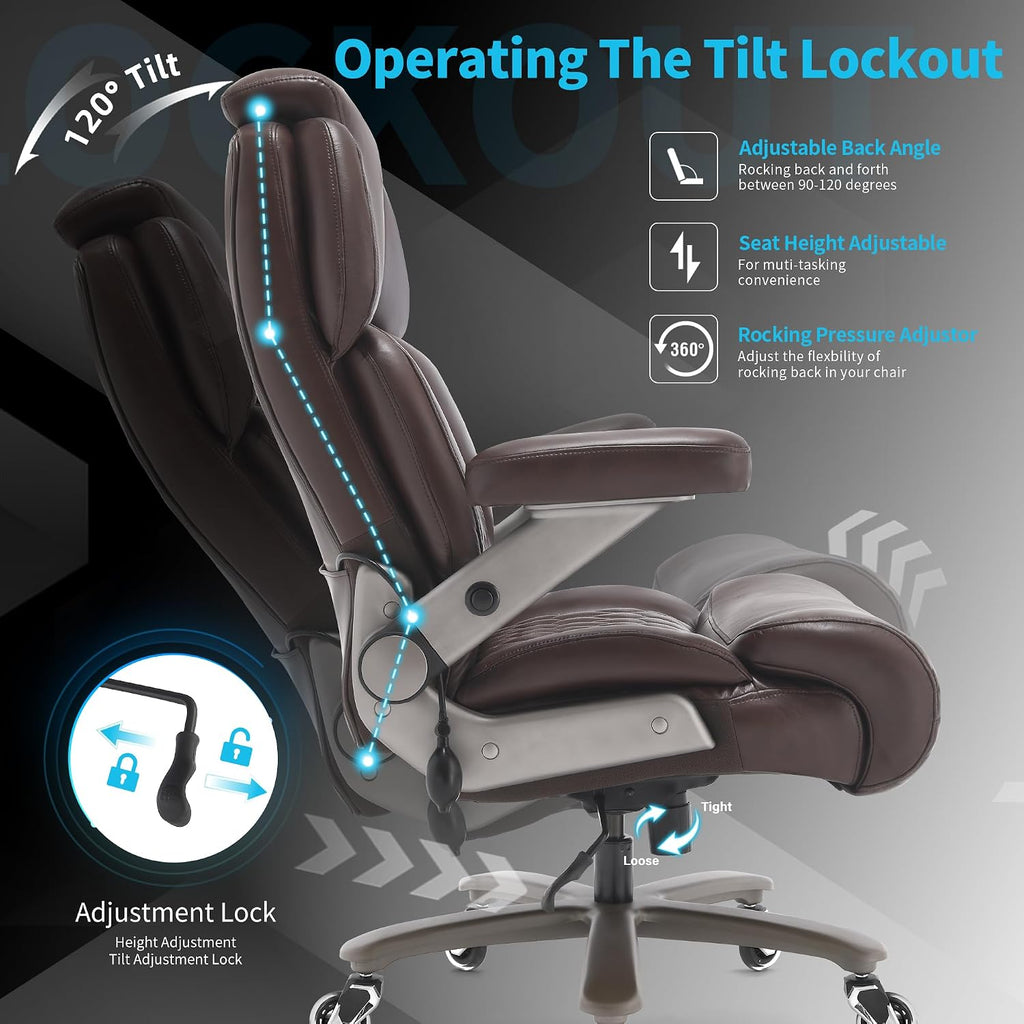 Big and Tall Office Chair 700lbs - Adjustable Headrest&Lumbar Support, 3D Flip Arms, Large Wheels &Heavy Duty Metal Base, Ergonomic High Back Computer Chair Desk Chair, Thick Padded Extra Wide Seat
