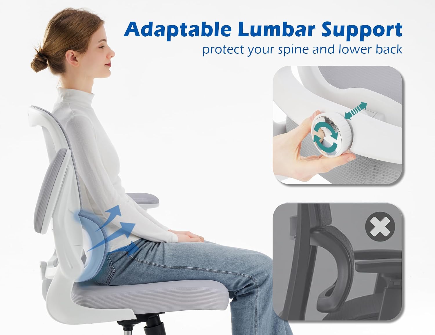 TRALT Ergonomic Office Chair - Desk Chair with Adjustable Lumbar Support Computer Chair - Mesh Comfy Chair with Flip-up Armrests - Gaming Chairs for Adults Home Office (Leather, Grey)