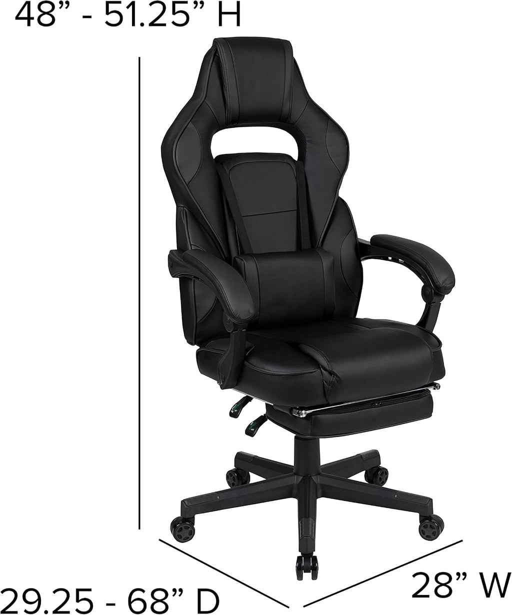 Flash Furniture X40 Gaming Chair Racing Ergonomic Computer Chair with Fully Reclining Back/Arms, Slide-Out Footrest, Massaging Lumbar - Black