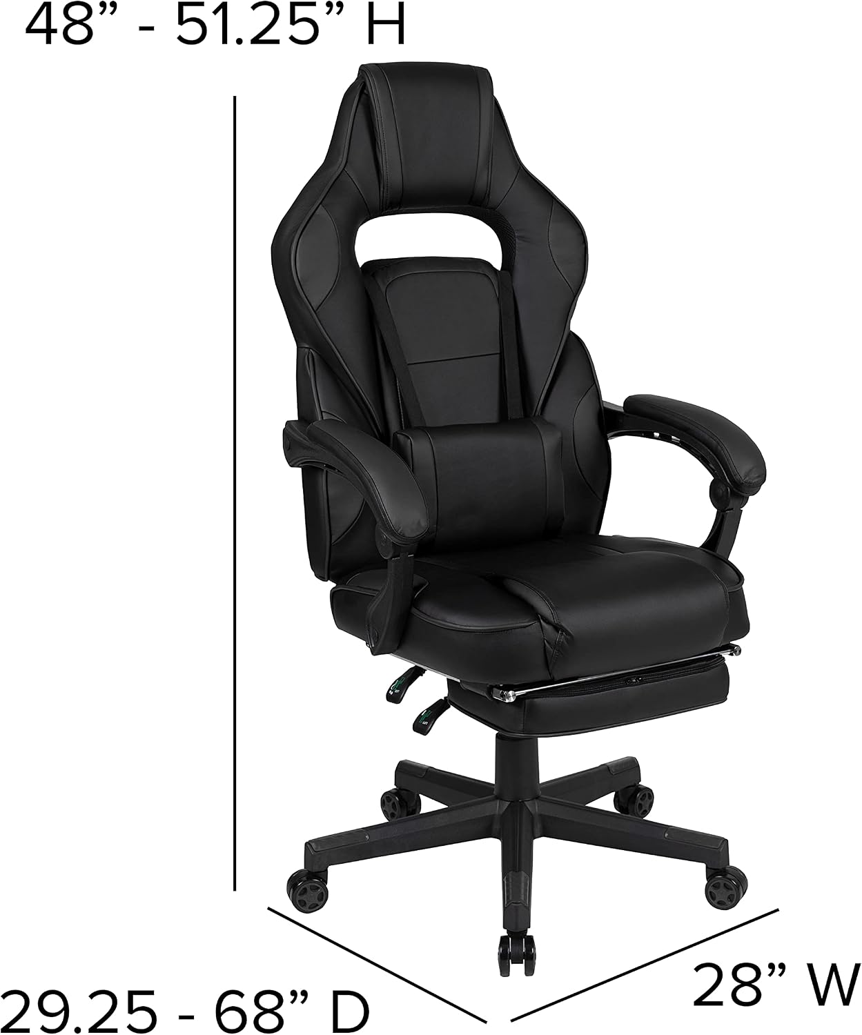 Flash Furniture X40 Gaming Chair Racing Ergonomic Computer Chair with Fully Reclining Back/Arms, Slide-Out Footrest, Massaging Lumbar - Black