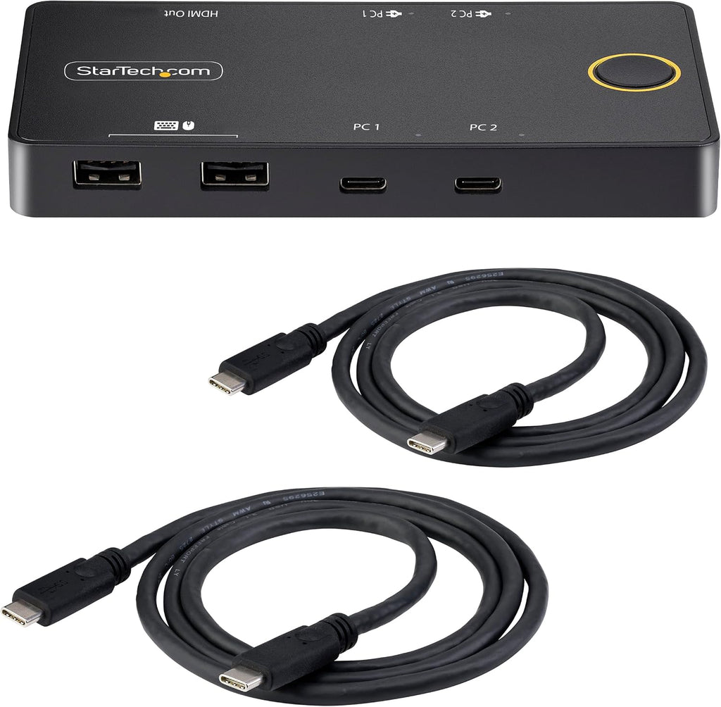 StarTech.com 2-Port USB-C KVM Switch, Single-4K 60Hz HDMI Monitor, 100W Power Delivery Pass-Through for Each Laptop/Tablet, Bus Powered, USB Type-C/USB4/Thunderbolt 3/4 Compatible, TAA