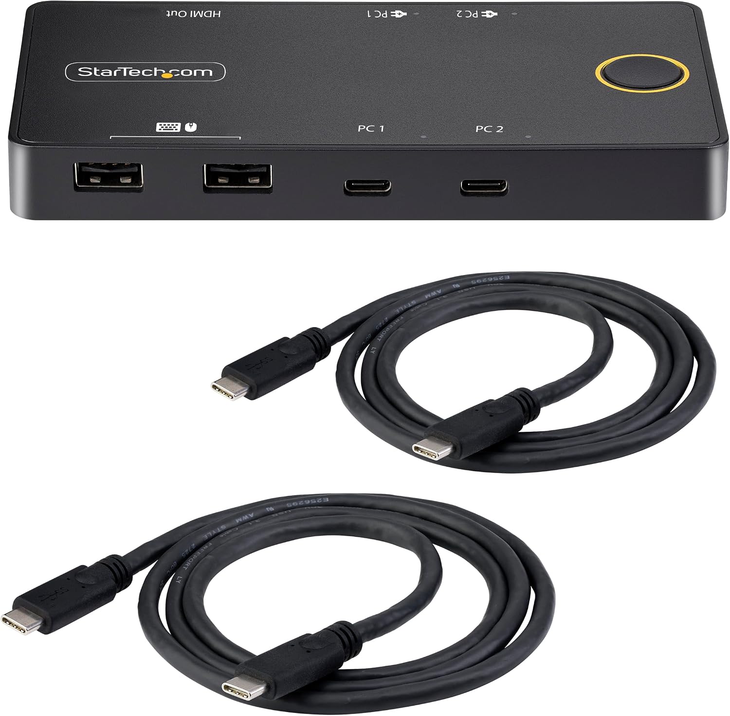 StarTech.com 2-Port USB-C KVM Switch, Single-4K 60Hz HDMI Monitor, 100W Power Delivery Pass-Through for Each Laptop/Tablet, Bus Powered, USB Type-C/USB4/Thunderbolt 3/4 Compatible, TAA