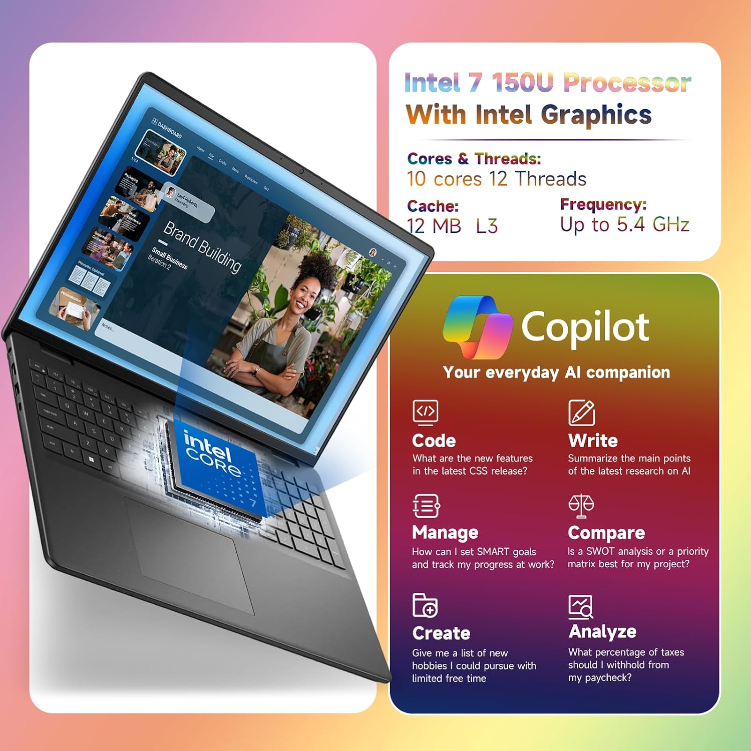 Dell 16' FHD+ Touchscreen Laptop Computer - Intel Core i7-150U Processor(10 Core, Up to 5.4Ghz), 300nits Display, Backlit Keyboard, Windows 11 Pro((32GB DDR5 RAM, 1TB SSD)