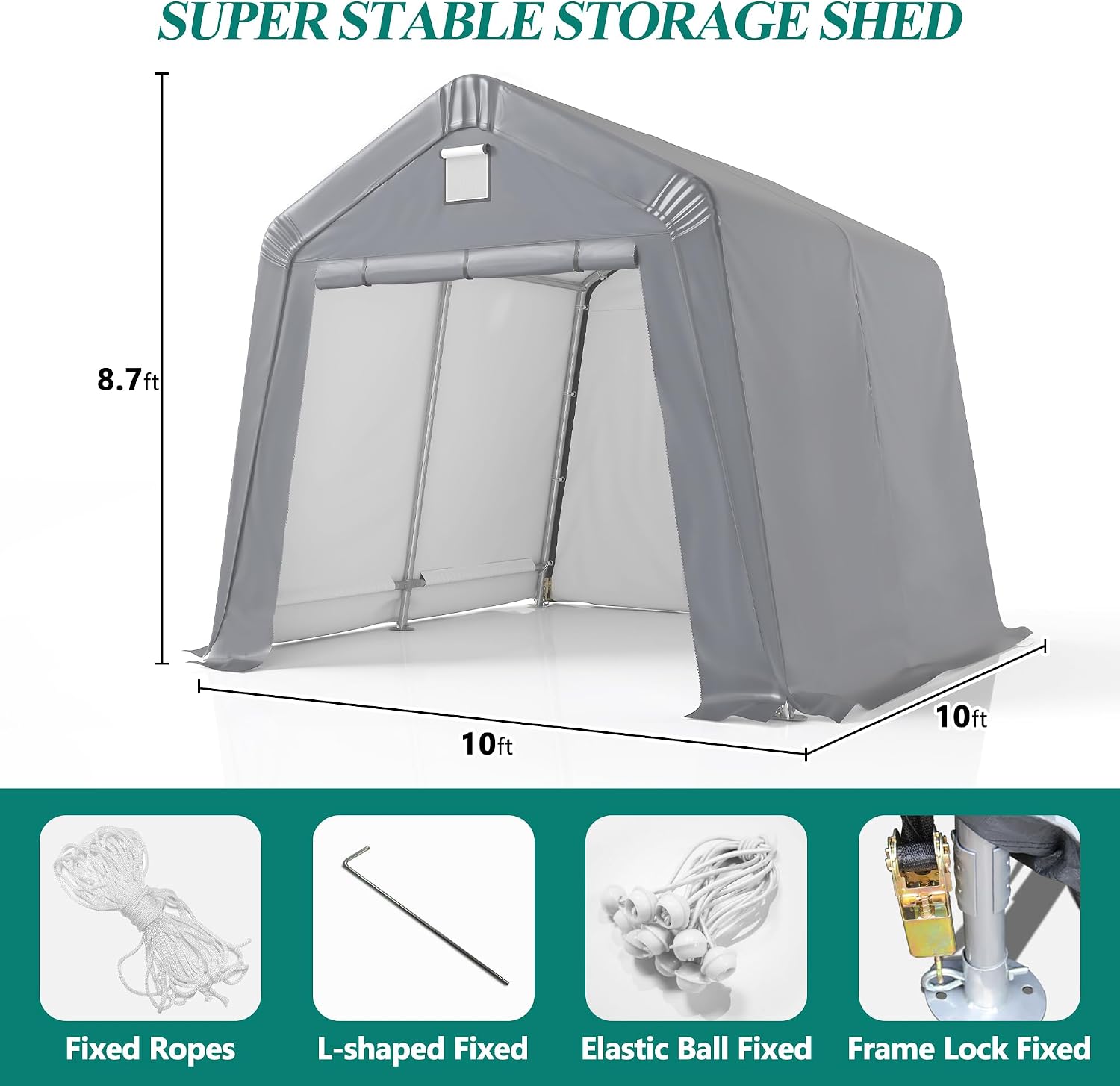GARTOO 10' x 10' Outdoor Storage Shelter - Heavy Duty Storage Tent with Roll-up Ventilated Windows, Portable Garage Zipper Storage shed for Bike, Motorcycle Shelter, ATV, Weeding Tools