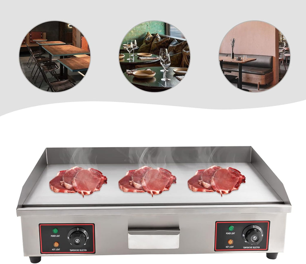 30' Commercial Electric Griddle, 3000W Electric Stove Countertop Flat Top Grill, 110V Non-Stick Stainless Steel Teppanyaki Grill with Adjustable Temperature Control 122°F-572°F(NO PLUG)