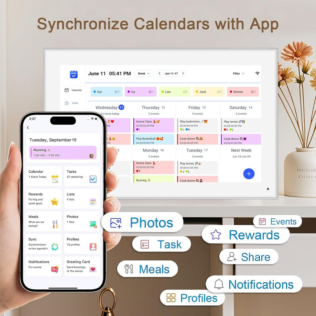 15.6 inch Wall Planner Digital Calendar & Chore Chart, Smart Touchscreen Display for Family Schedules, Hearth Display Digital Calendar, Digital Photo Frame, Great for Organizing Your 2025 Calendar