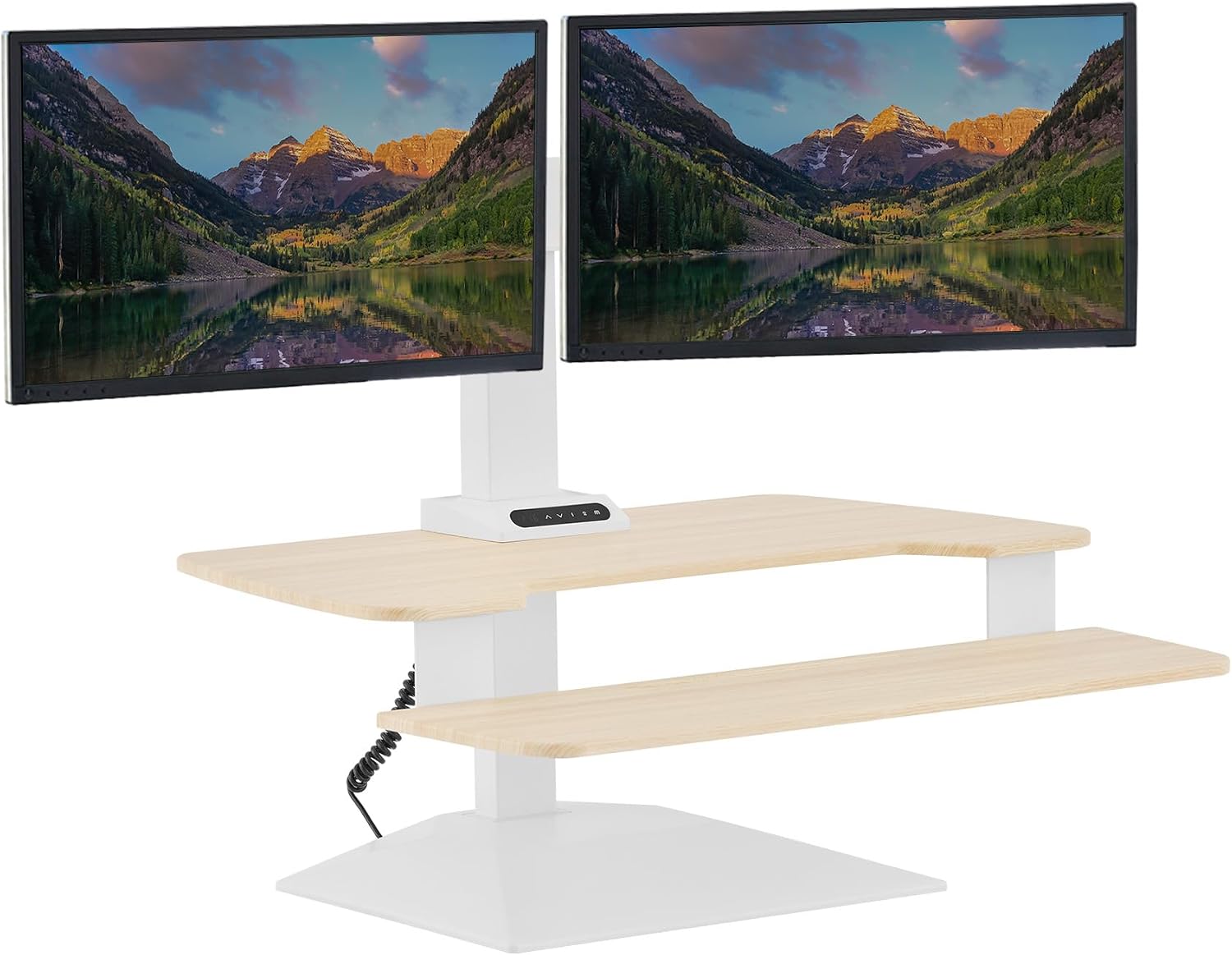 Vari VariDesk Premier Electric Converter -All-in-One Standing Desk Height Adjustable Riser - USB-A & USB-C - Ideal for Home Office Workspace - Dual Monitor Mount Computer Workstation (Light Wood)