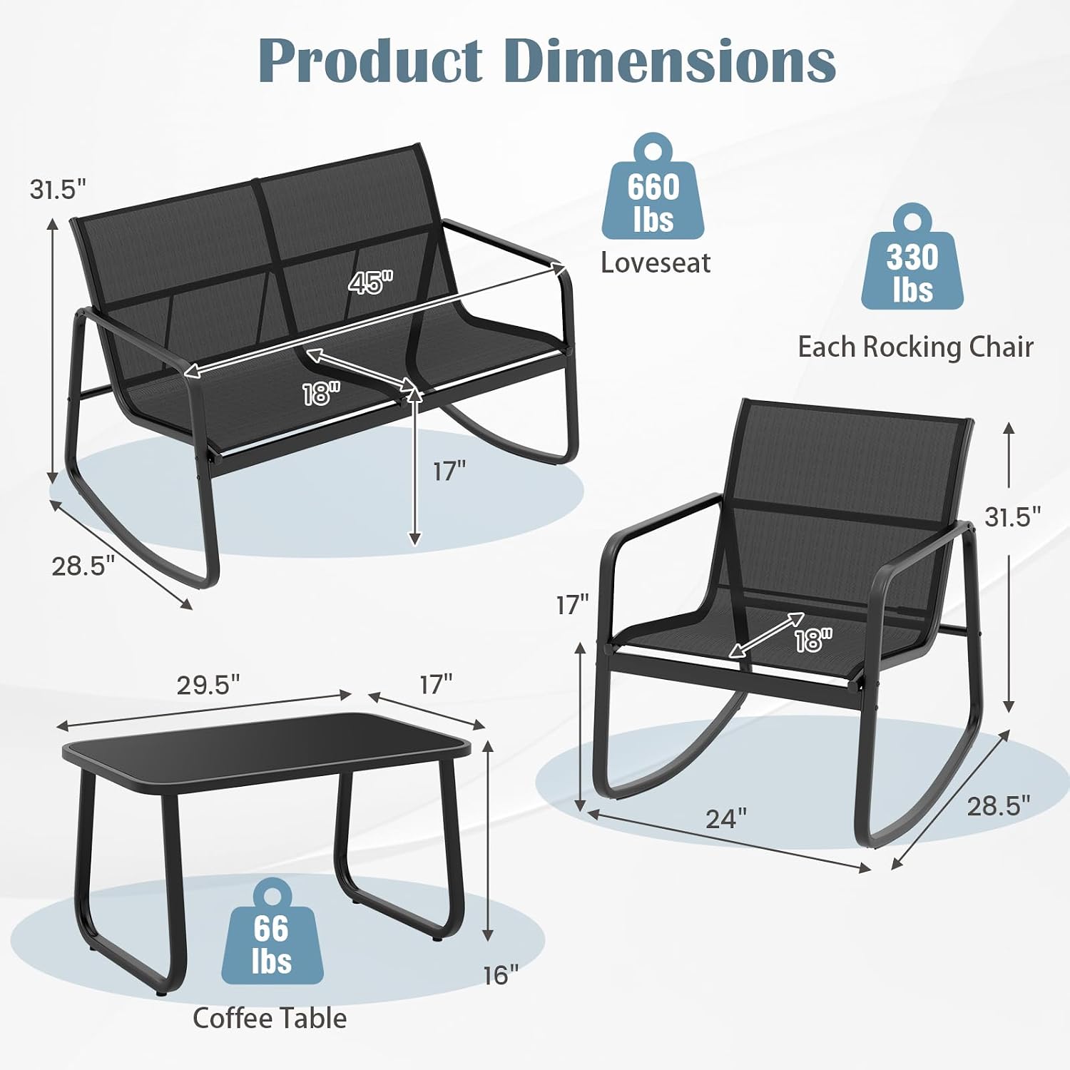 Tangkula 8 Piece Rocking Patio Furniture Set, 4 Rocking Chairs & 2 Loveseat with Glass-Top Table, Patio Rocking Set with Smooth Rocking Motion, Outdoor Rocker Conversation Set for Porch, Yard