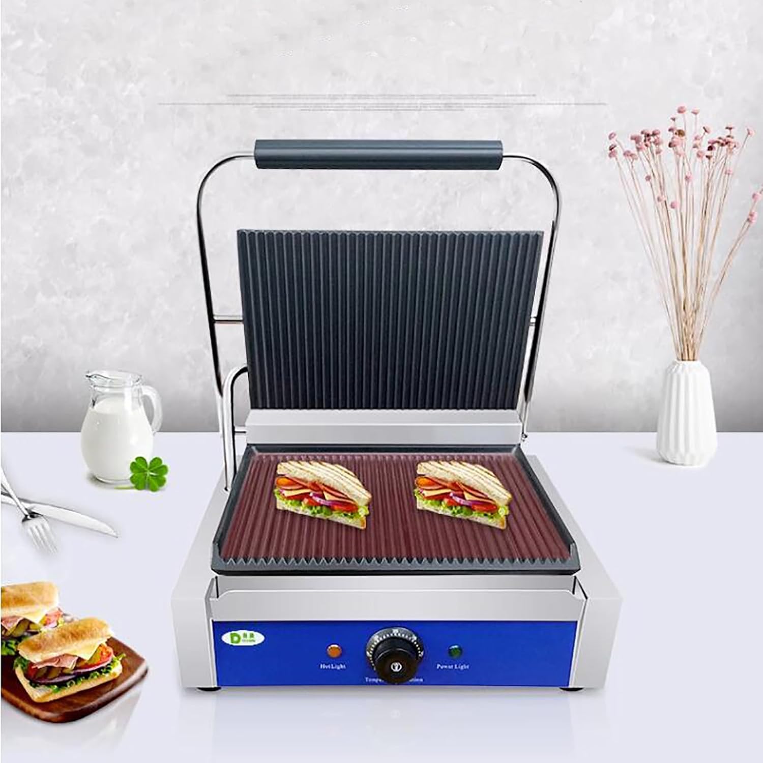 Nonstick Panini Press & Indoor Grill, Gourmet Sandwich Maker, Floating Hinge Fits All Foods, Contact Grill with Removable Grease Tray