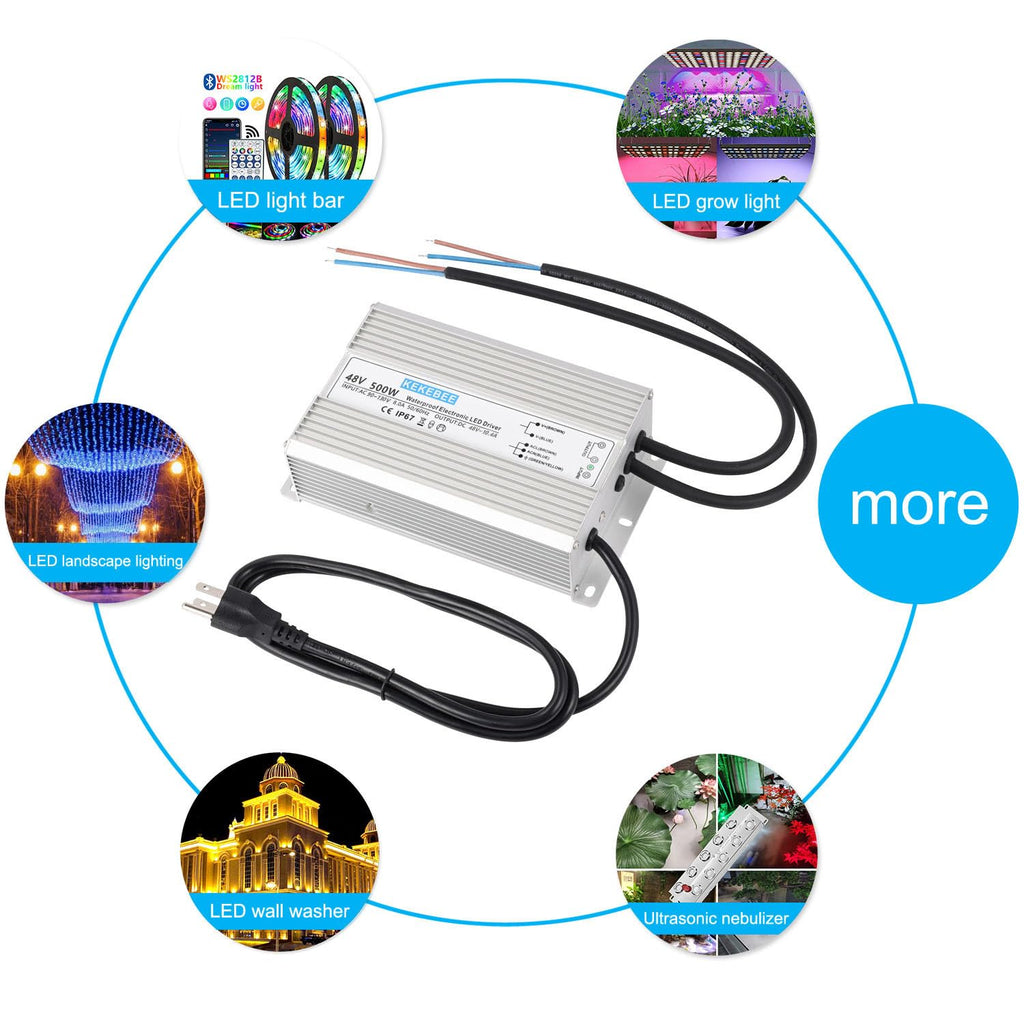 LED Driver 48V 500W Waterproof Power Supply AC90-130V to DC48V10.4A Low Voltage Transformer IP67 Switching Power Supply Suitable for Indoor and Outdoor LED Lighting and Any 48V DC Equipment