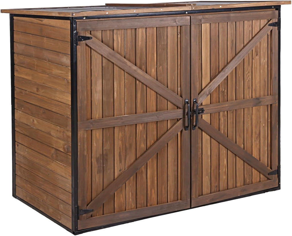 Aivituvin Outdoor Storage Cabinet Trash Can Storage Shed Upgraded with Metal Frame for Garbage Can, Gardening Tools and Accessories 50' L x 27.6' D x 41' H