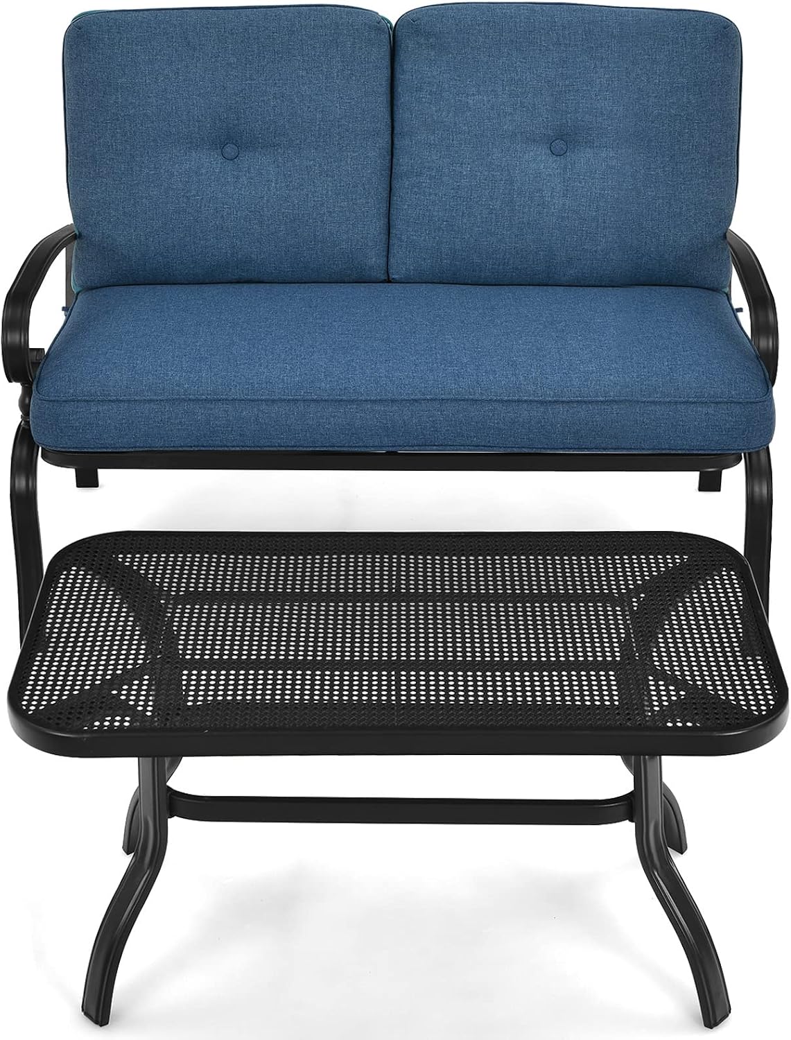 Tangkula Patio Loveseat with Table Set, 2 Seat Cushioned Sofa with Coffee Table, Patio Conversation Sofa Set with Rustproof Frame, 2 Pieces Outdoor Furniture Set for Garden, Poolside, Balcony (Blue)