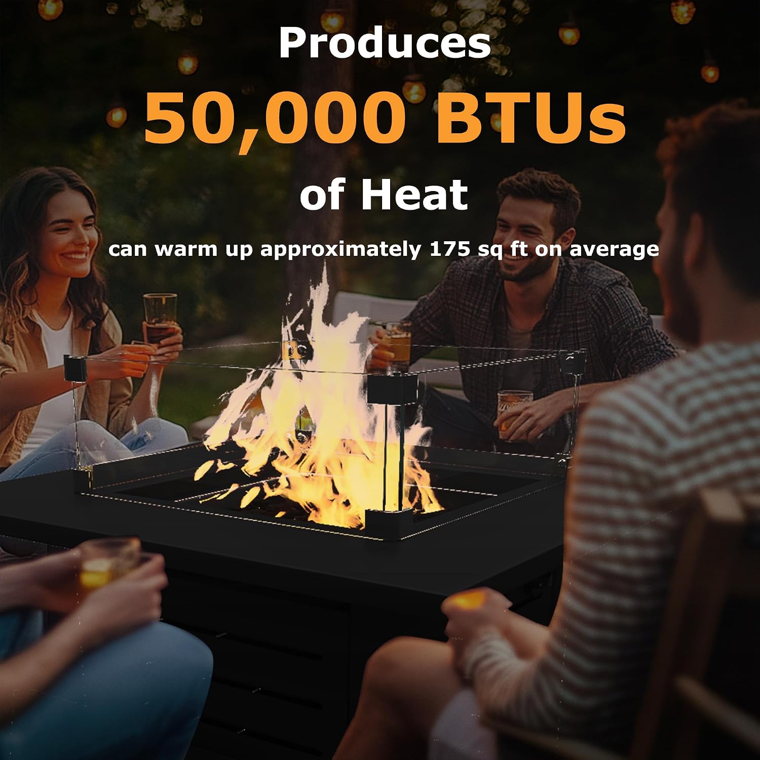 5-Piece Patio Furniture Set with 28' Propane Fire Pit Table, Heavy-Duty Metal Outdoor Conversation Set with Deep Cushions & Wood-Like Armrests for Patio, Porch, Backyard, Garden – Black