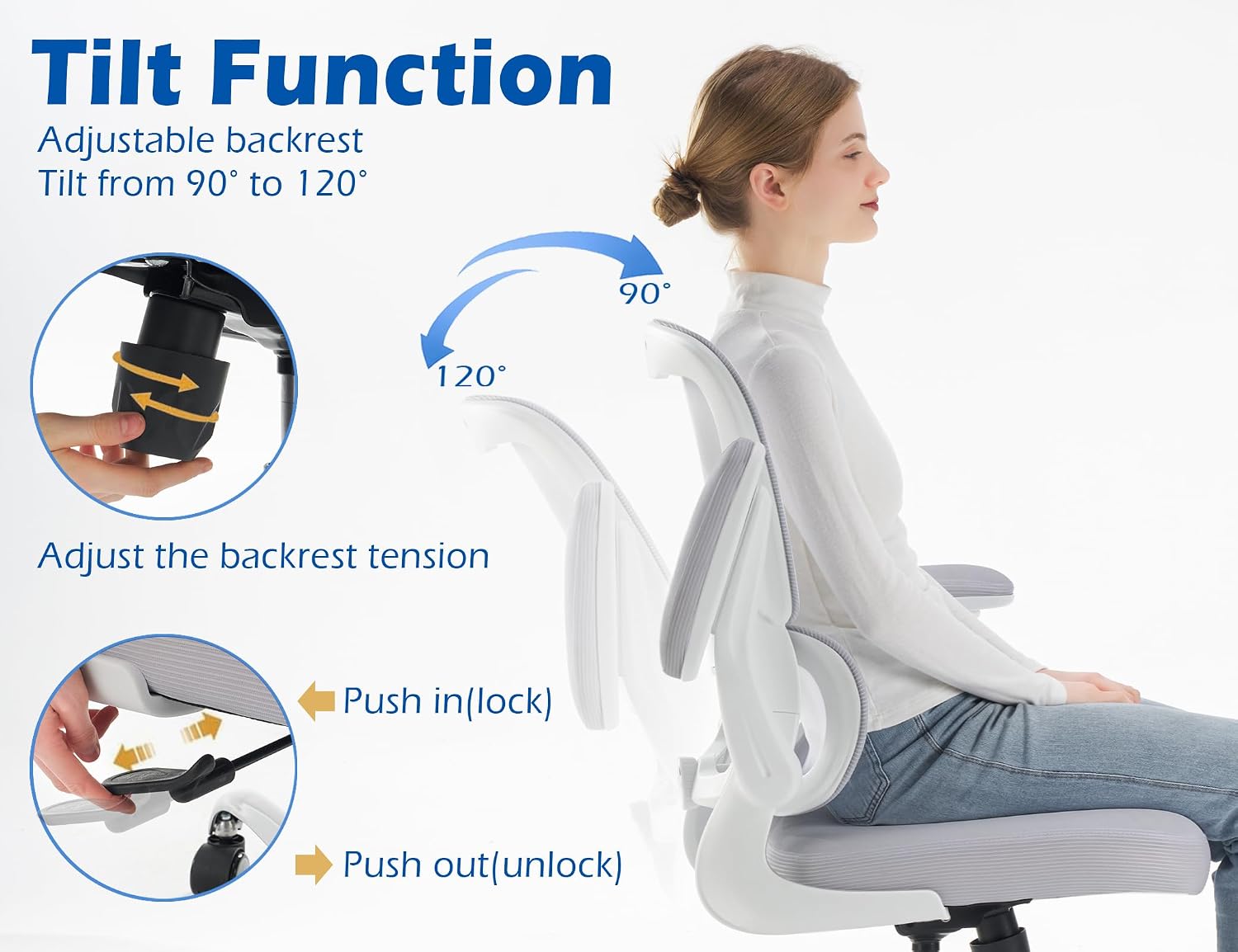 TRALT Ergonomic Office Chair - Desk Chair with Adjustable Lumbar Support Computer Chair - Mesh Comfy Chair with Flip-up Armrests - Gaming Chairs for Adults Home Office (Leather, Grey)