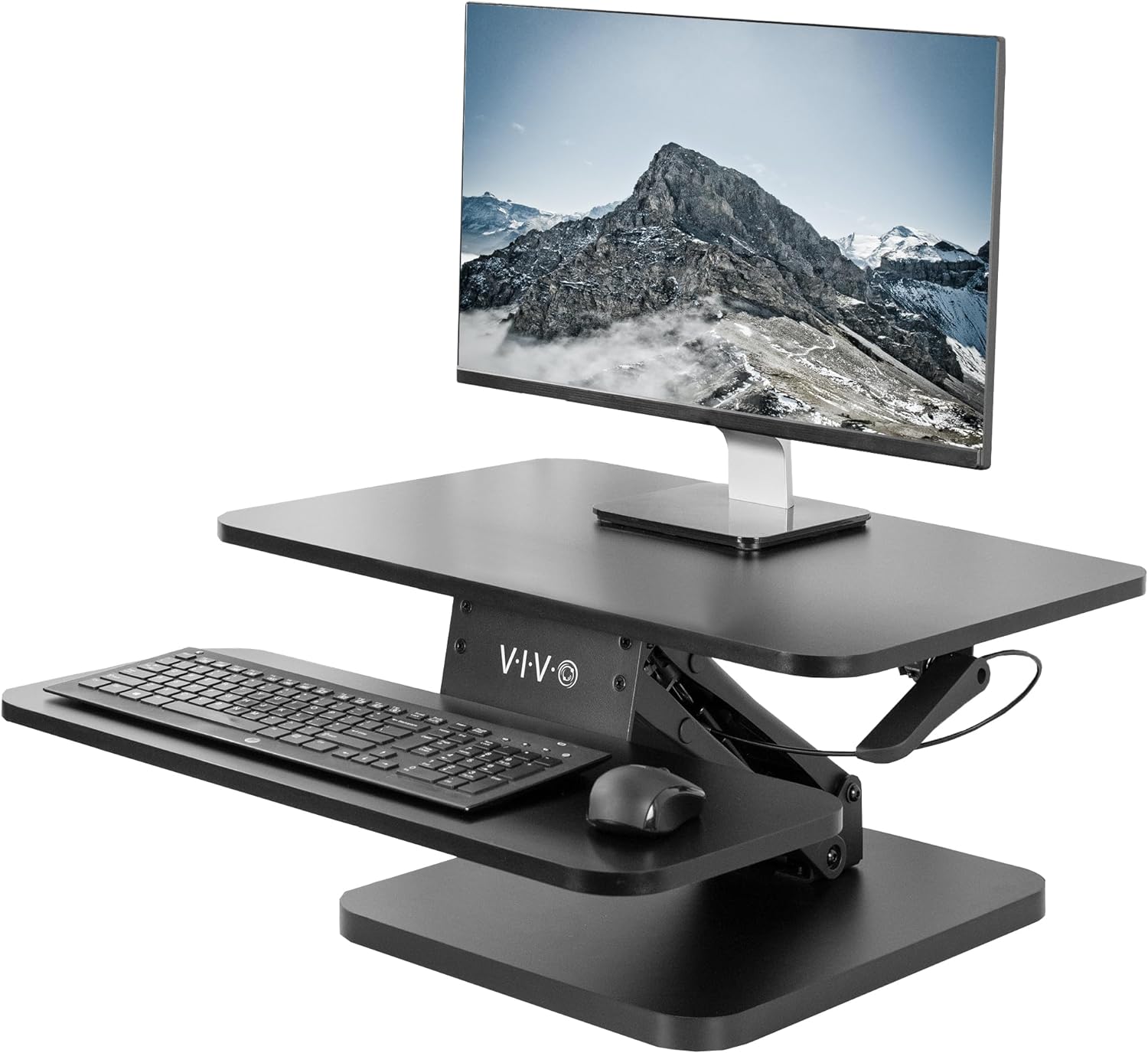 VIVO Black Height Adjustable 25 inch Standing Desk Converter, Compact Sit Stand Tabletop Monitor Riser Workstation, DESK-V001G