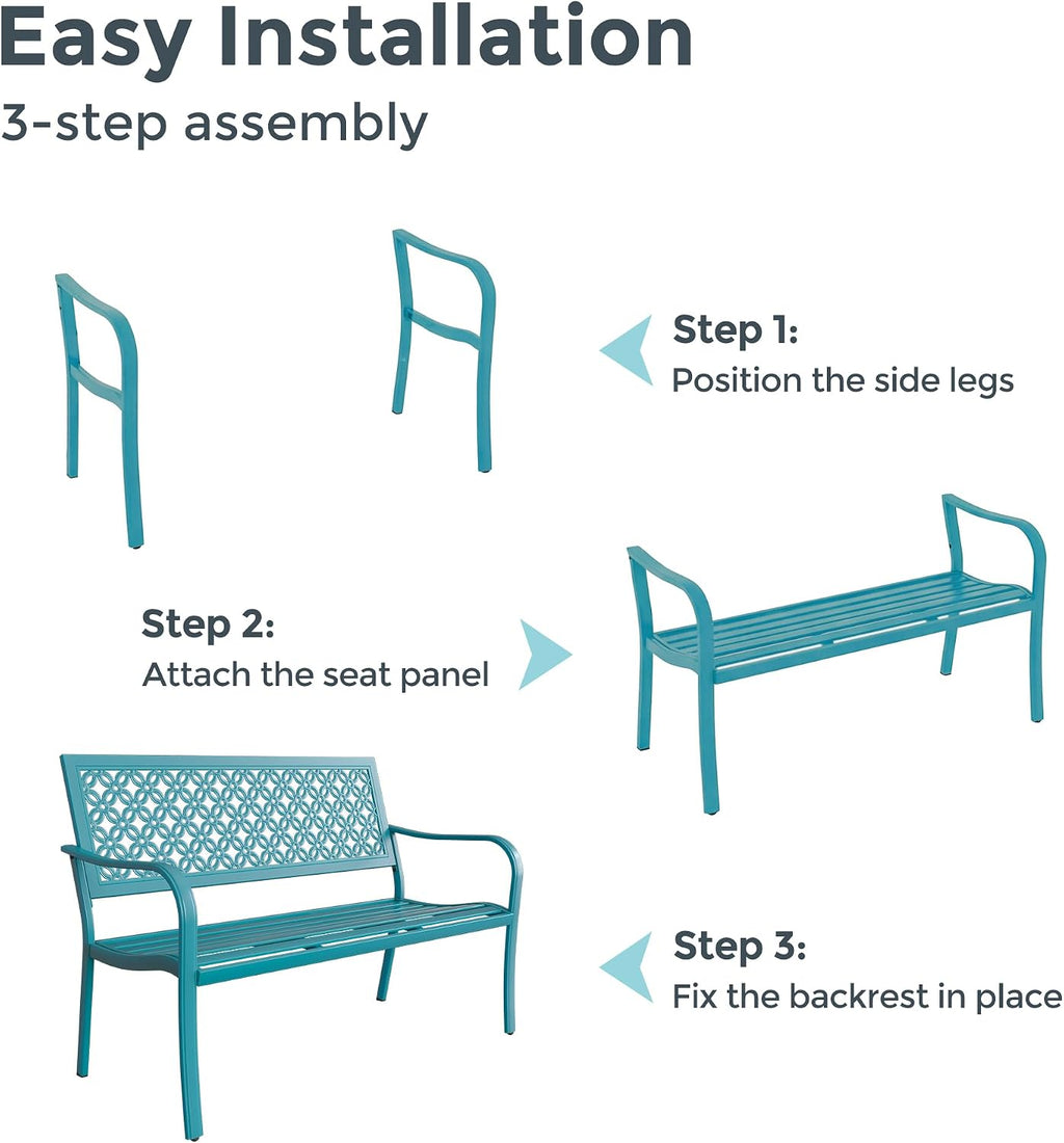 Grand patio 50' Outdoor Bench, Garden Benches with Anti-Rust Metal Powder Coated Frame, Patio Bench for Front Porch Park Outside Furniture Decor, Lake Shore