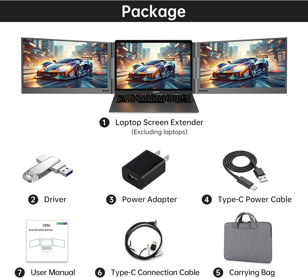 MT-VIKI 15.6 inch Laptop Screen Extender, Potable Monitor for Laptop Only One USB-C Cable Connection, Compatiable with Win/Mac (M1~M5), FHD 1080P, 360° Rotation【Included Carrying Bag】