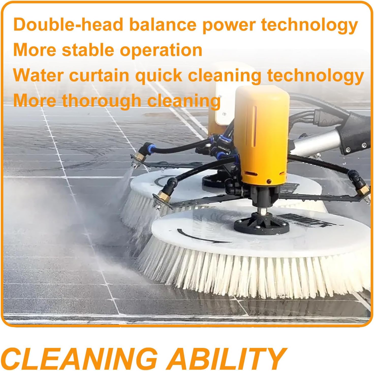Electric Single Head/Dual Head Solar Panel Cleaning Brush,Single Brush Head Adaptive Angle,Dual Brush Head Water Curtain Quick Cleaning Design,Doublehead-5.5M