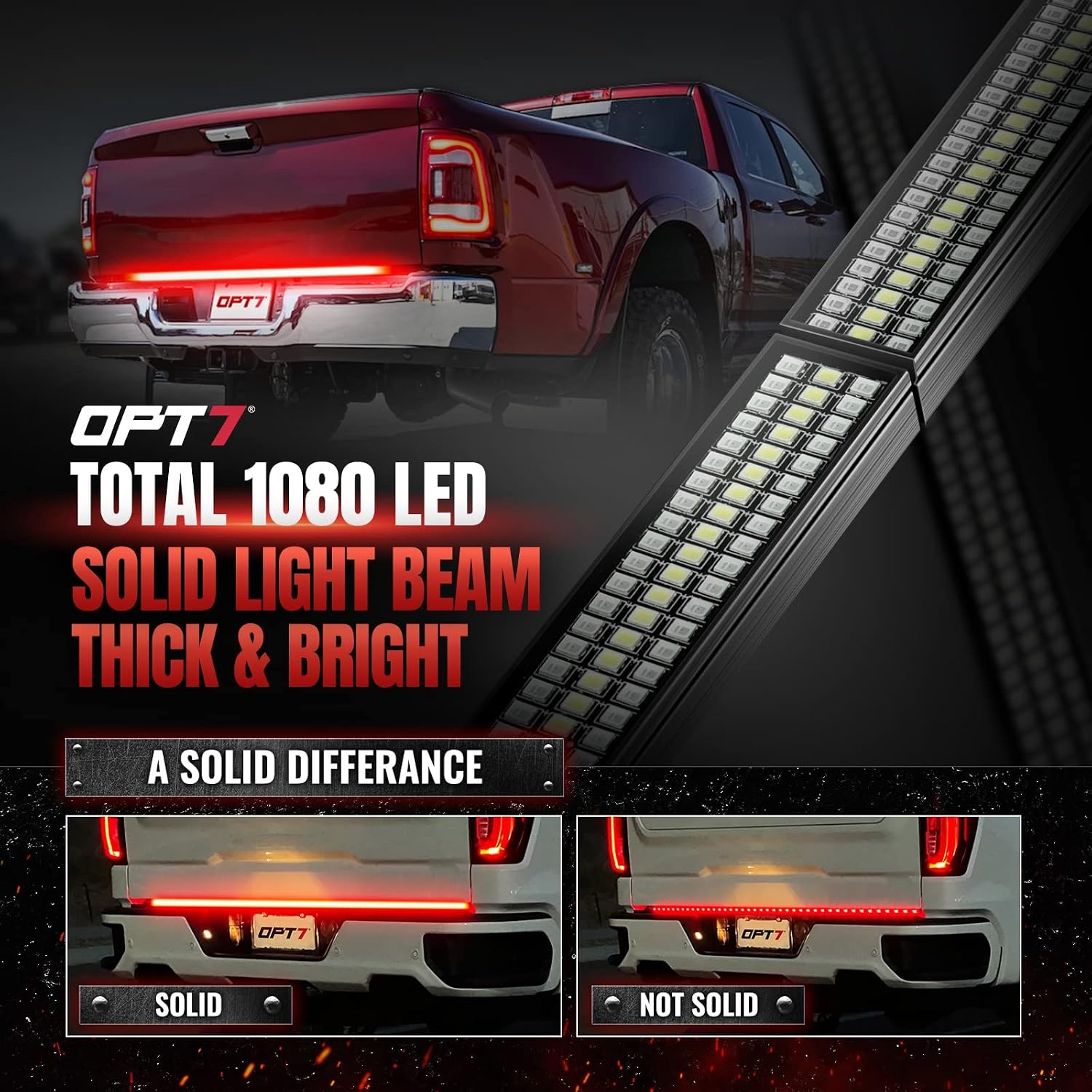 OPT7 Dynamic Taillight for F150 2015-2018 w/o Blind Spot Monitor – Redline 60' Aluminum Rigid 2-Section Triple Row LED Truck Tailgate Light Bar w/Sequential Red Turn + Plug'n'Play Harness