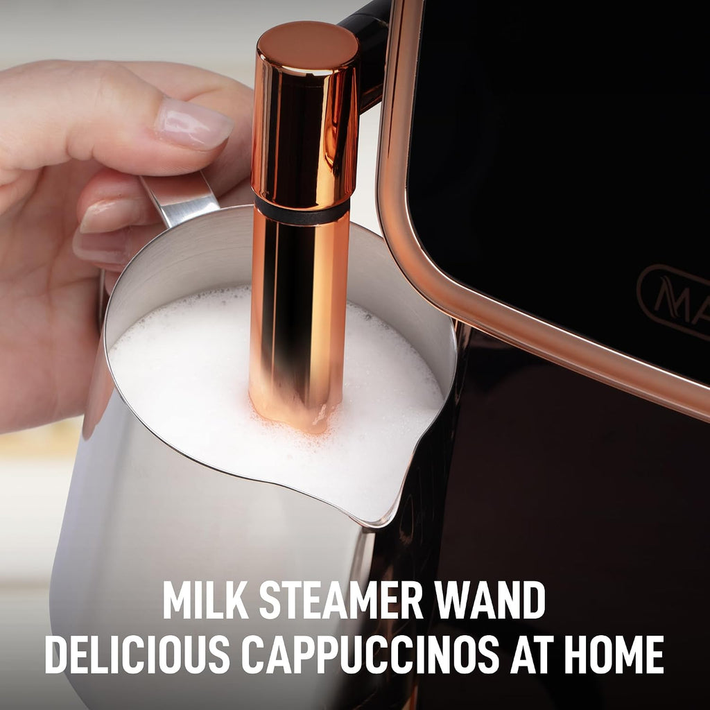 Zulay Kitchen Magia Clasica Automatic Espresso Machine with Built-In Grinder, Touch Panel Coffee Maker, Steam Wand Milk Frother, Adjustable Strength, Self-Cleaning, Black & Copper (13' x 17.7' x 9.4')