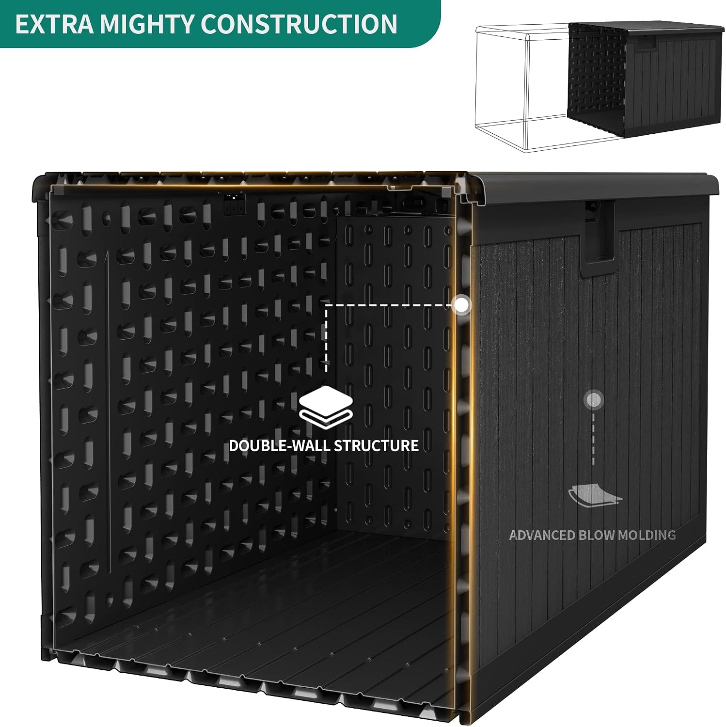 YITAHOME XXL 260 Gallon Large Deck Box,Outdoor Storage for Patio Furniture Cushions,Garden Tools with Flexible Divider,Waterproof,Lockable (Black)
