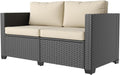 Aoxun 1 Piece Loveseats Patio Furniture Set, Wicker Outdoor Furniture Conversation Set with 4' Thick Cushions for Deck Yard and Poolside Beige
