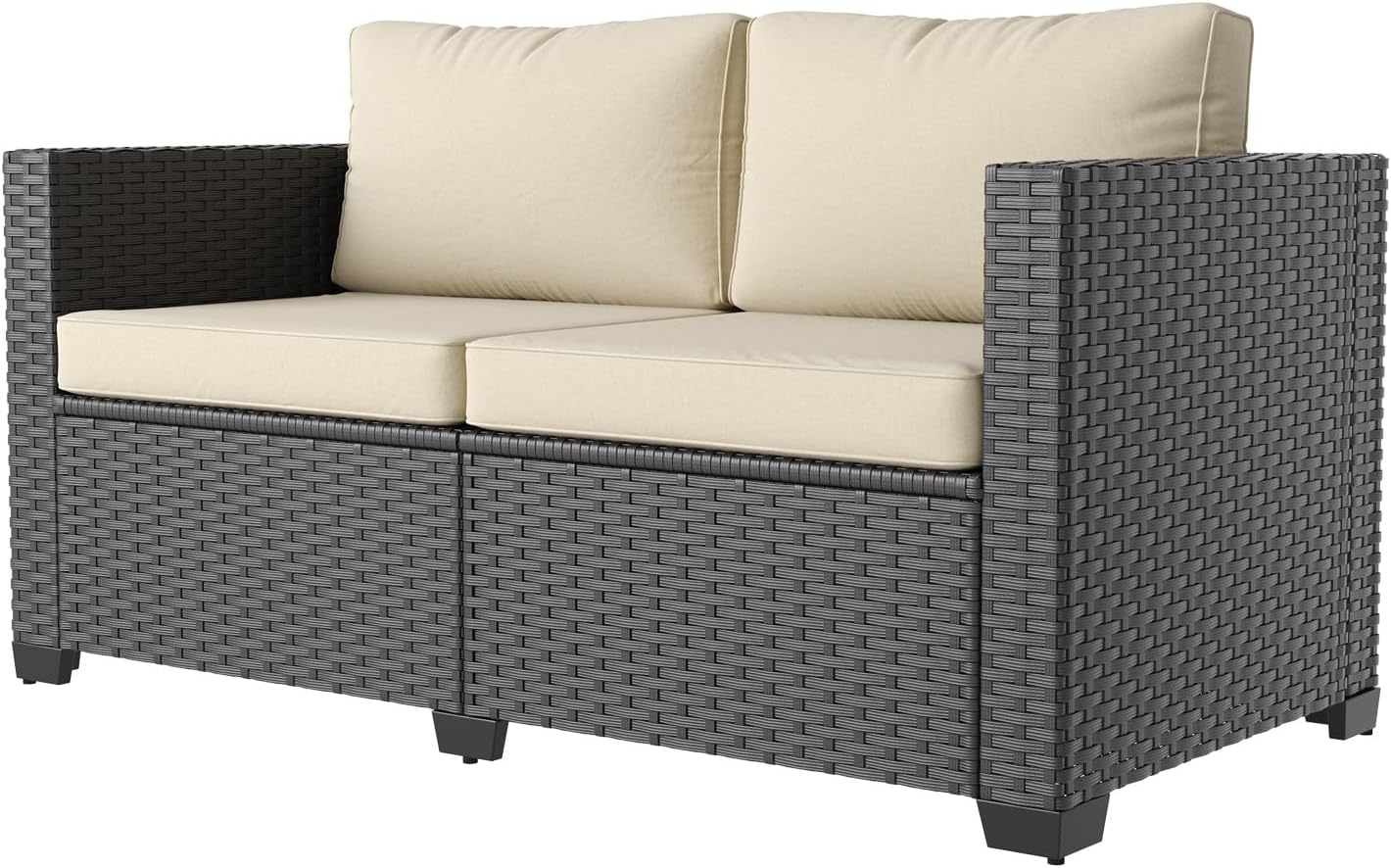 Aoxun 1 Piece Loveseats Patio Furniture Set, Wicker Outdoor Furniture Conversation Set with 4' Thick Cushions for Deck Yard and Poolside Beige