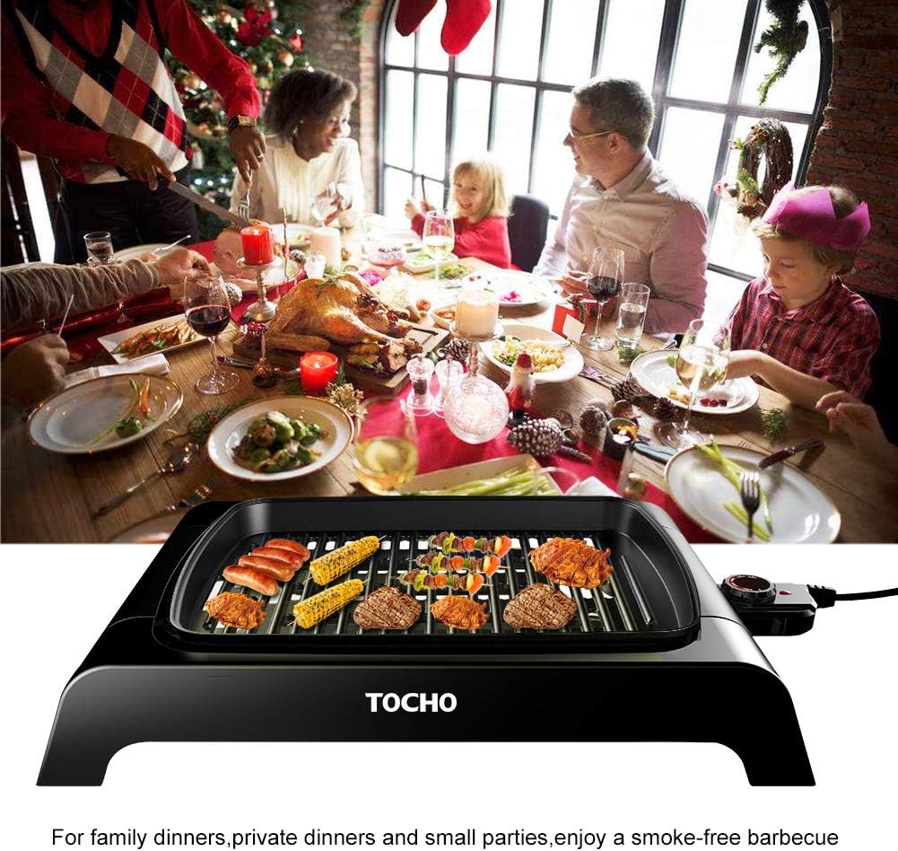 TOCHO Electric Grill, BBQ Griddle with non-stick plates and lid,indoor smokeless(16'×12' 120V 60Hz 1500W)