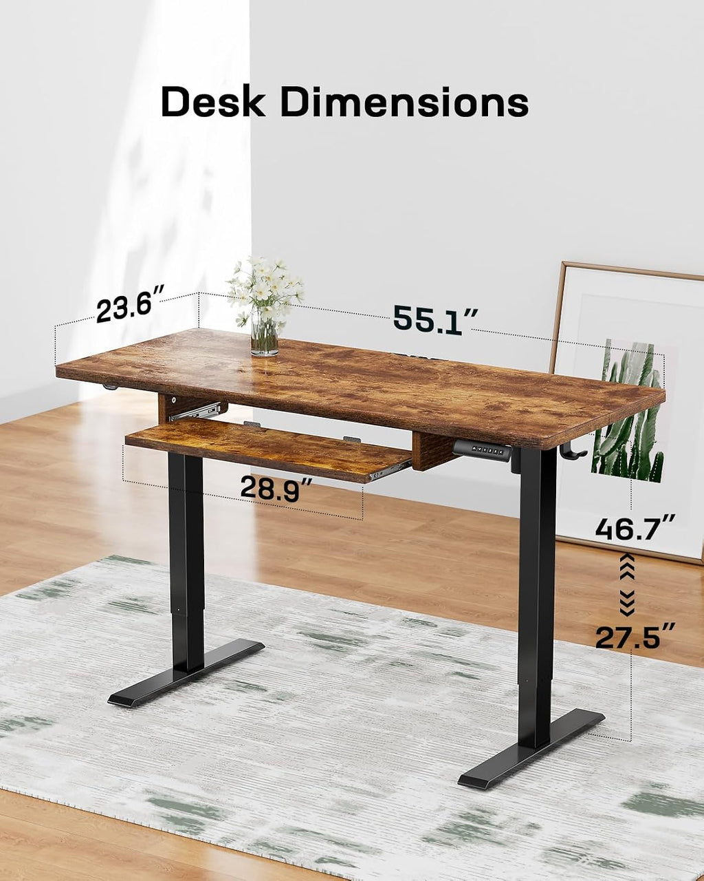 Marsail Electric Standing Desk with Sedentary Reminder, 55 * 24 Inch Standing Desk Adjustable Height, Stand up Desk for Home Office Furniture Computer Desk Memory Preset with Headphone Hook