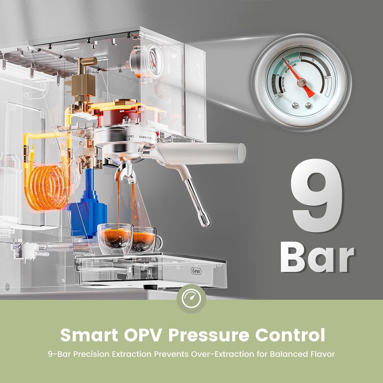 Gevi 20 Bar Espresso Machine with Professional 58mm Espresso Maker with Milk Frother,Smart Touch Display&PID Temperature Control for Cappuccino, Latte,Great Gift,White