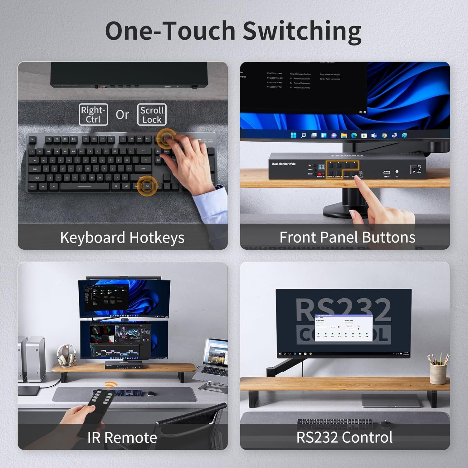 TESmart 4 Port KVM Switch Dual Monitor DisplayPort, 4K@60Hz KVM Switch 4 Computers 2 Monitors, DCCI, Audio Out, USB 2.0 Devices, Hotkey Switch, 2K@144Hz, Rack-Mount Ears, with Cables (NO EDID)