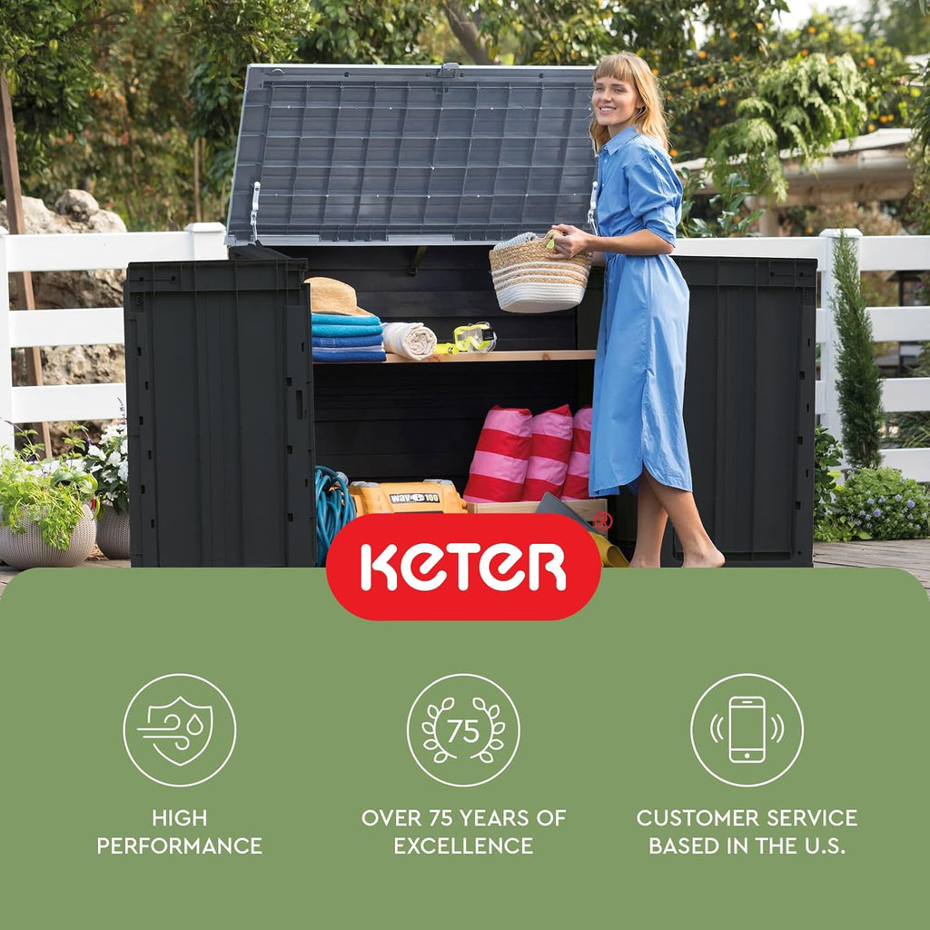 Keter Store-It-Out Prime 4.3 x 3.7 ft. Outdoor Resin Storage Shed with Easy Lift Hinges, Perfect for Yard Tools, Pool Floats and Garden Accessories, Black