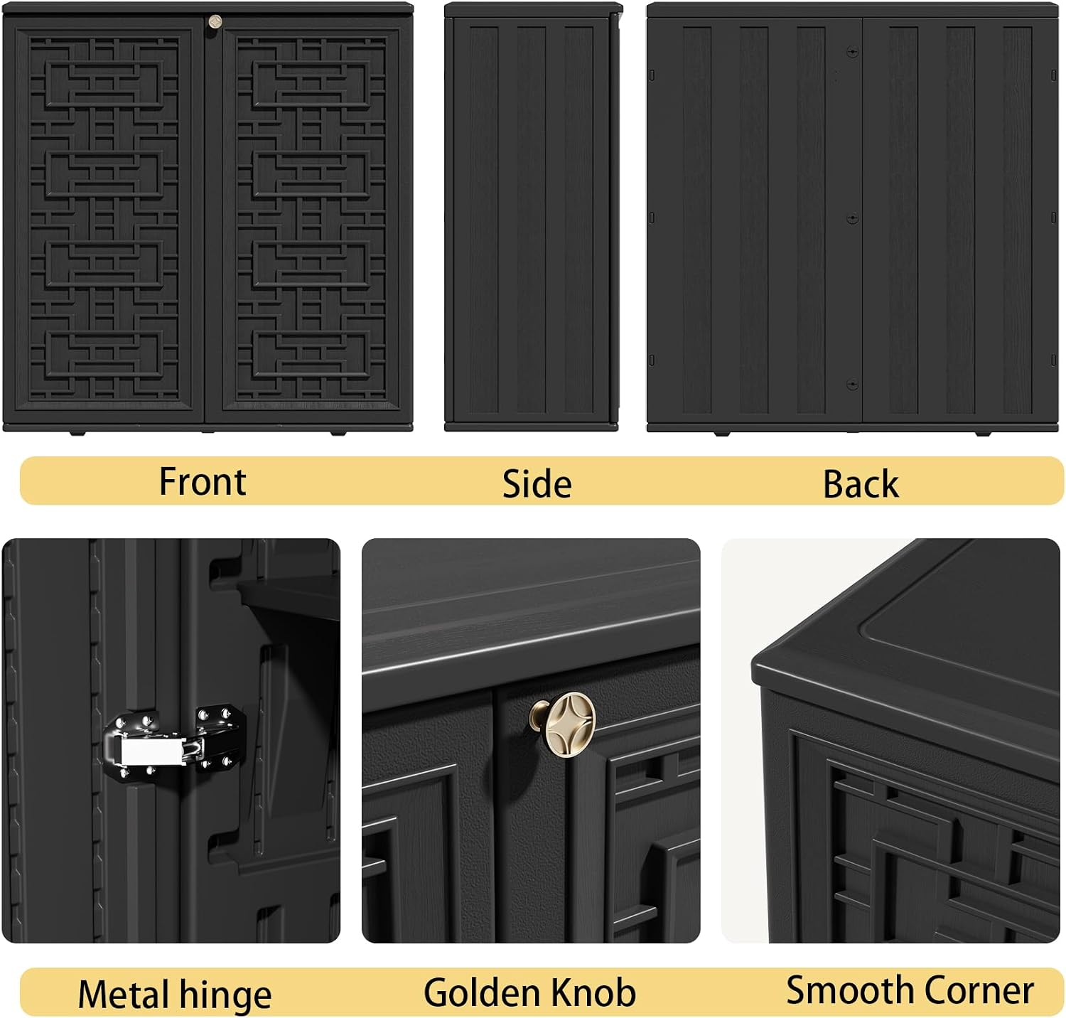 ZZM HDPE Outdoor Storage Shed, Outdoor Plastic Storage Cabinet, Horizontal Resin Tool Shed for Garden, All Weather Outdoor Storage Clearance, DIY Usage, with one Shelf (Black)
