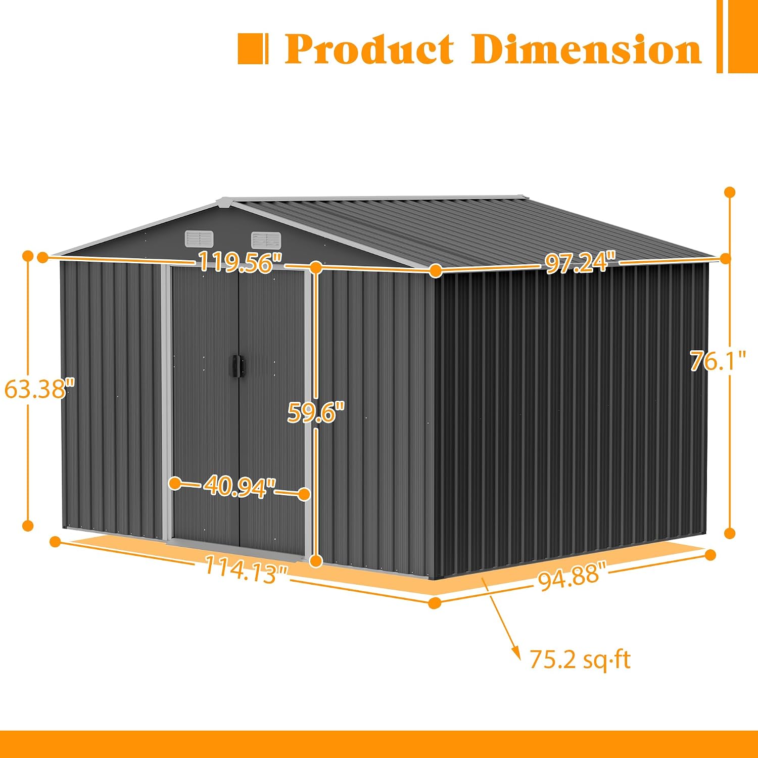 Storage Shed 10x8 FT Outdoor Metal Garden Shed with Lockable Sliding Door and Air Vents Galvanized Steel Shed with Air Vents Waterproof Roof Ideal for Backyard Patio Lawn Dark Gray