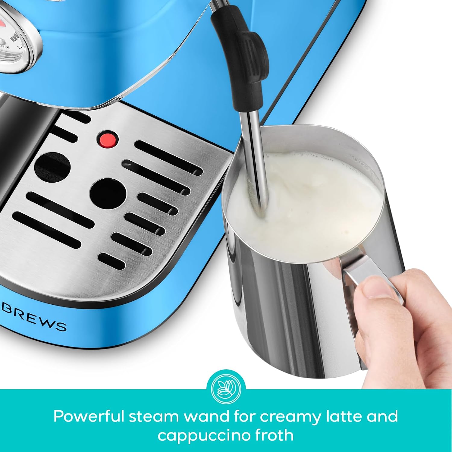 CASABREWS CM5418 Espresso Machine 20 Bar, Compact Espresso Maker with Steam Milk Frother, Stainless Steel Coffee Machine with 34oz Removable Water Tank for Cappuccino, Small Latte Machine, Blue