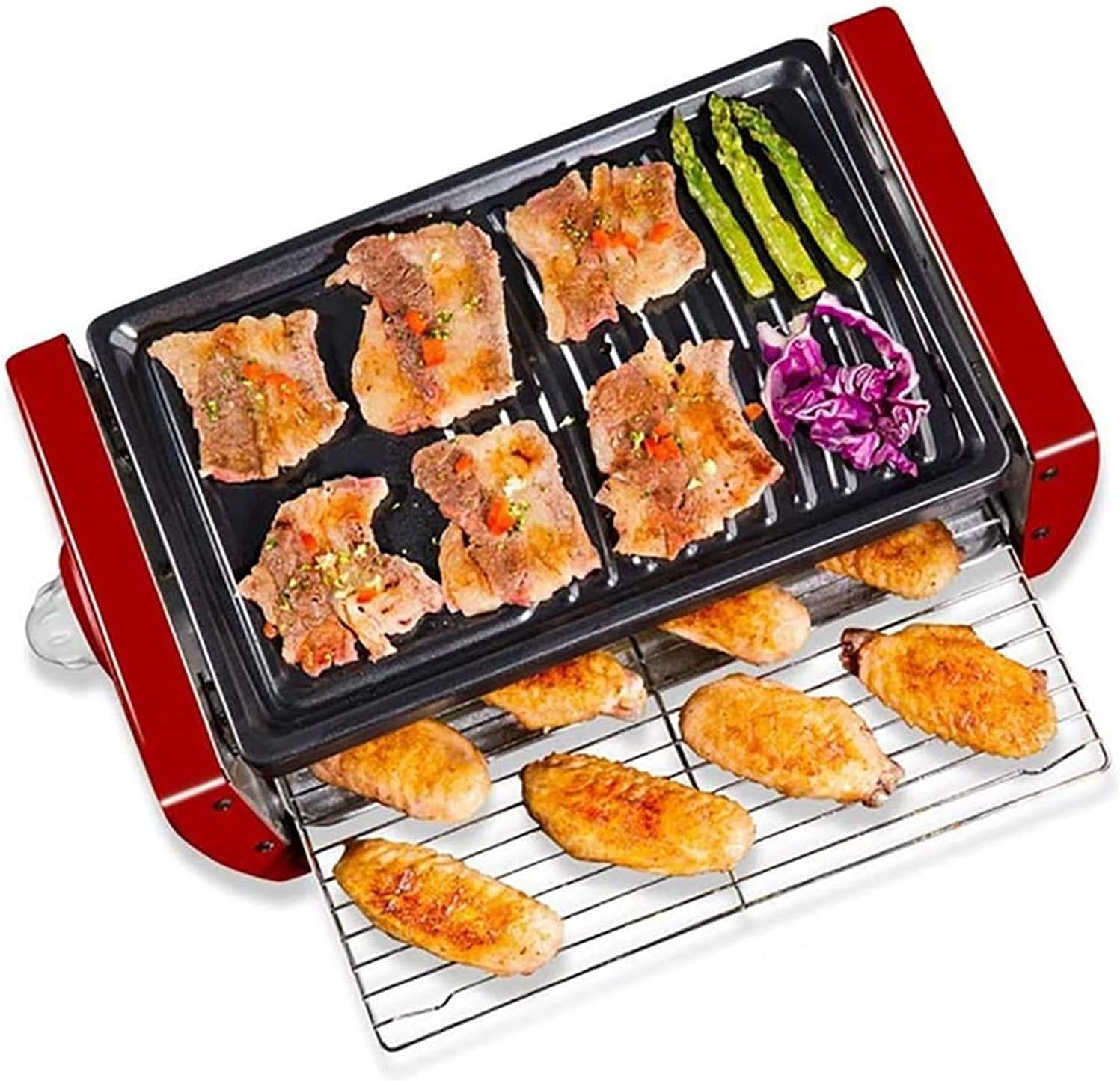 1200W Multifunction Electric Grill Double-layer Household Smokeless Electric Pan Indoor Grill,Household Nonstick Electric Griddle