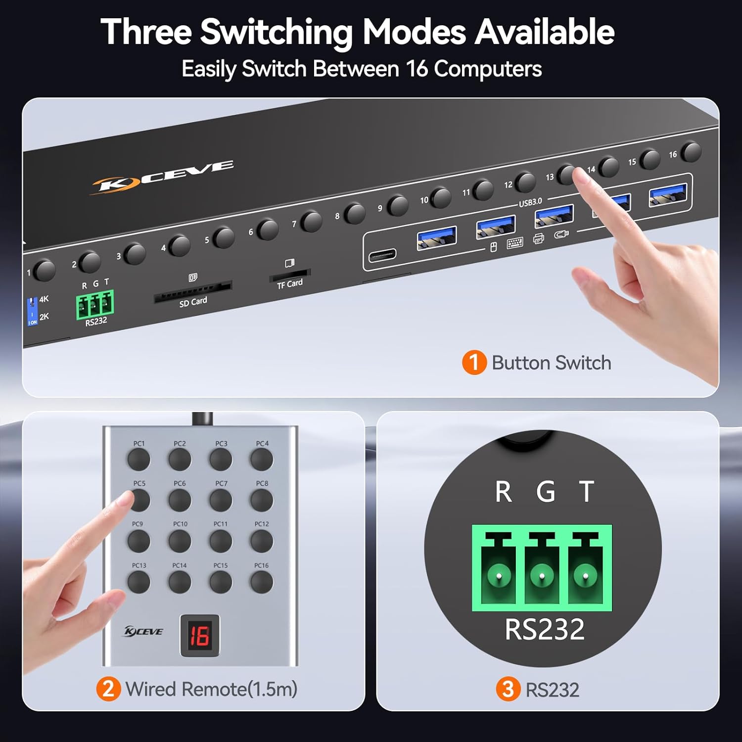 8 Port DisplayPort KVM Switch 4K@60Hz EDID Simulation, USB 3.0 DP KVM Switch for 8 Computers Share 1 Monitor and 4 USB Devices, Audio RS232,Wired Remote, 12V Power Supply & 8 USB Cables Included
